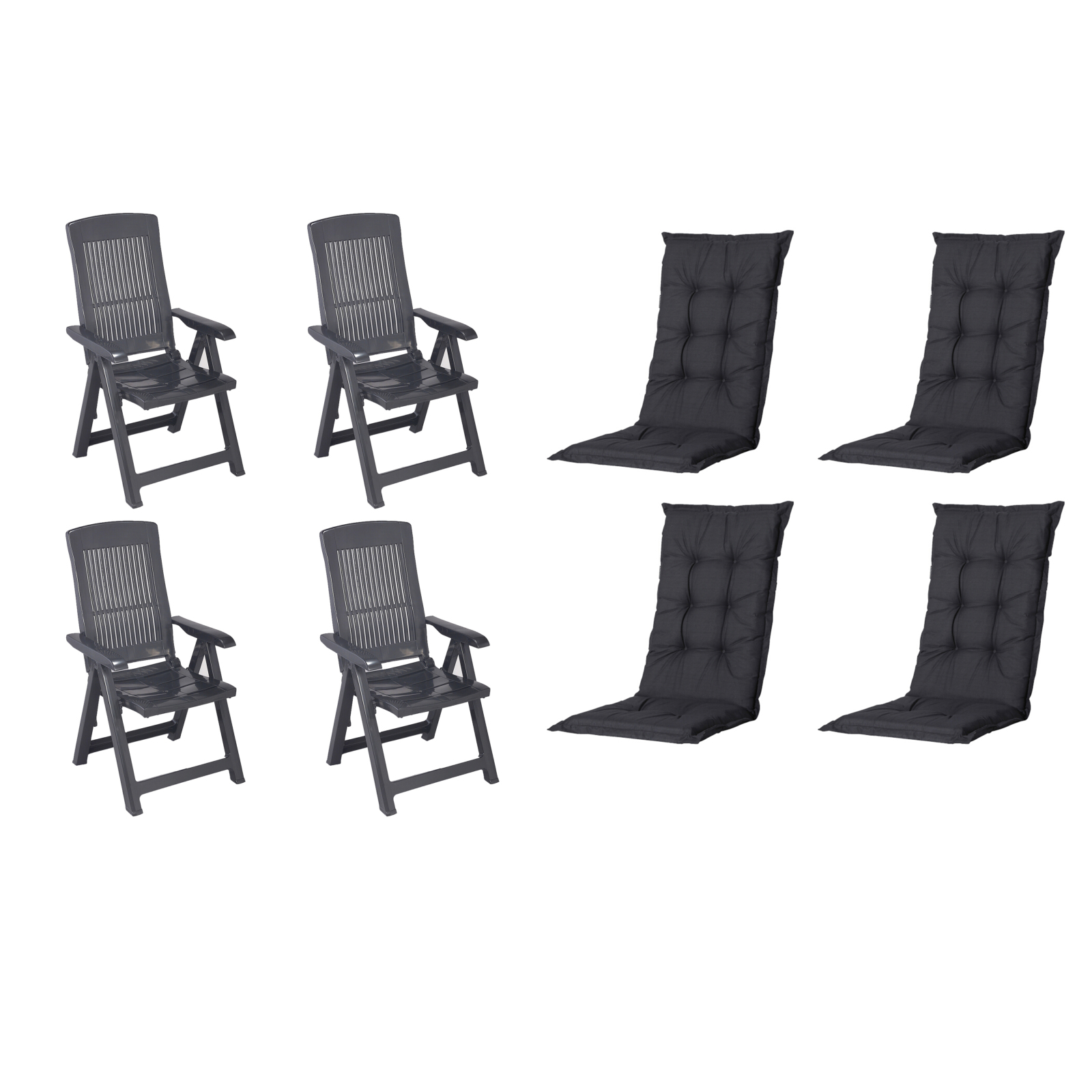 Gartenstuhl-Set TAMPA - anthrazit-schwarz - mit Auflagen