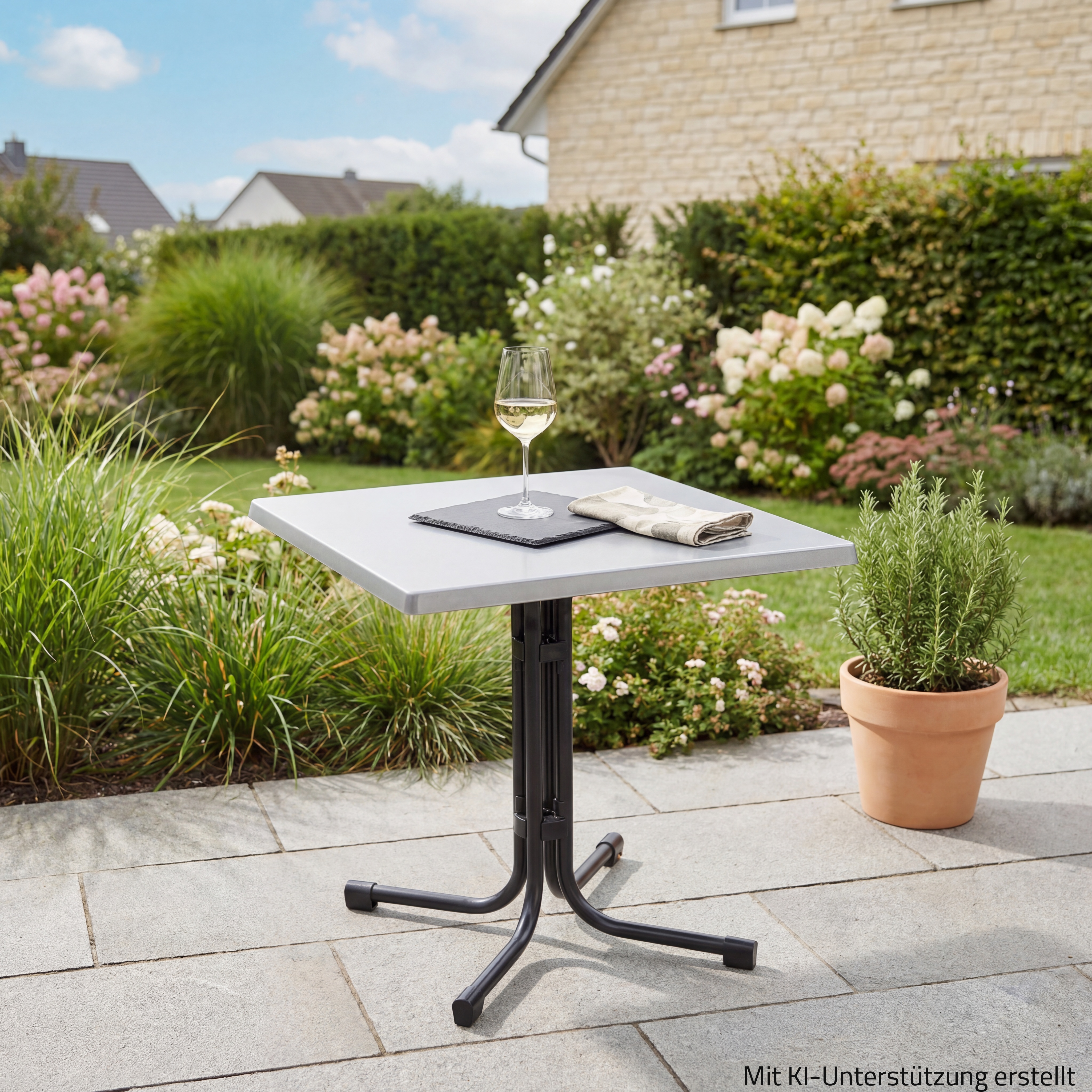 Gartentisch - anthrazit-inox - klappbar - 80x80 cm