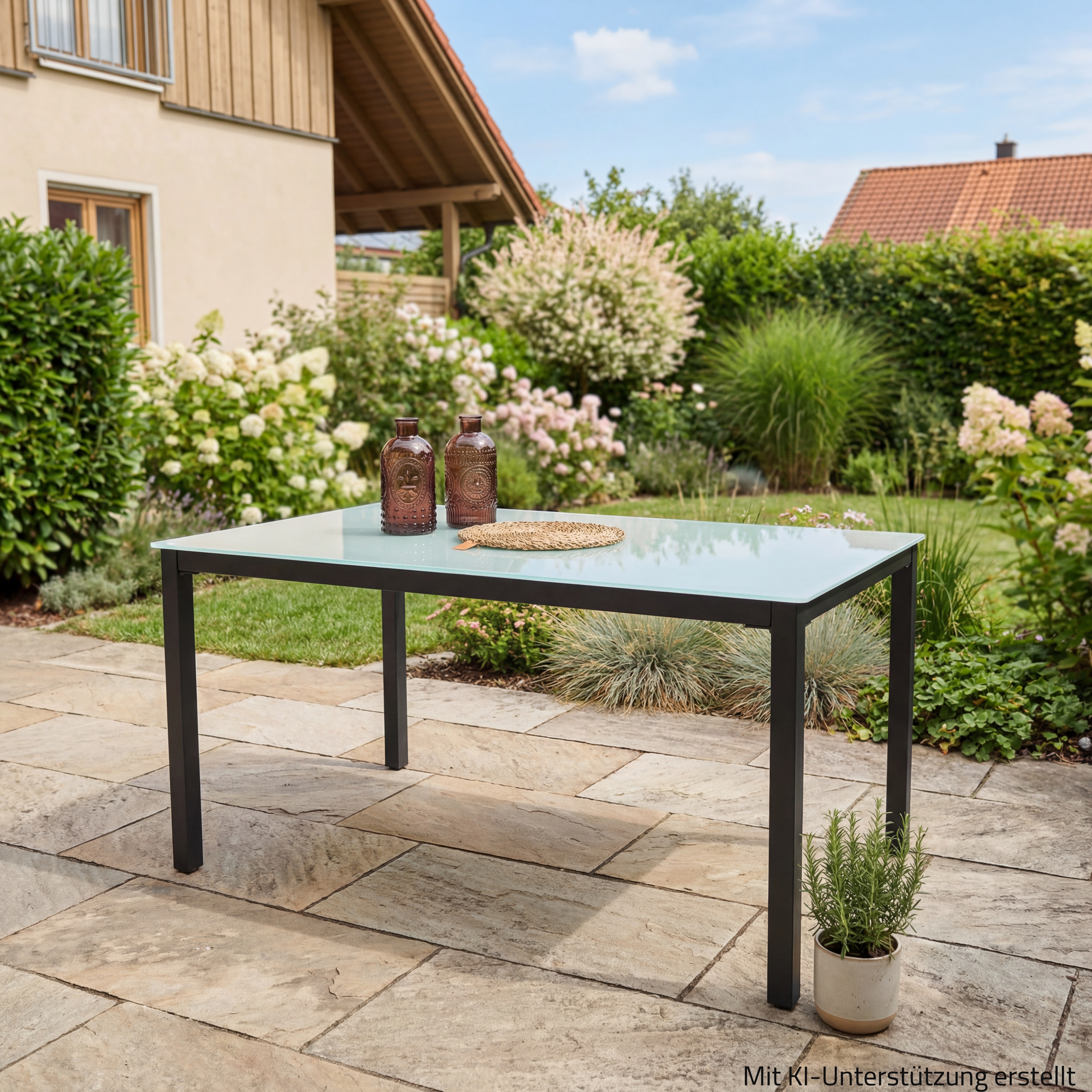 Gartentisch - anthrazit - Mattglas - 140x80 cm
