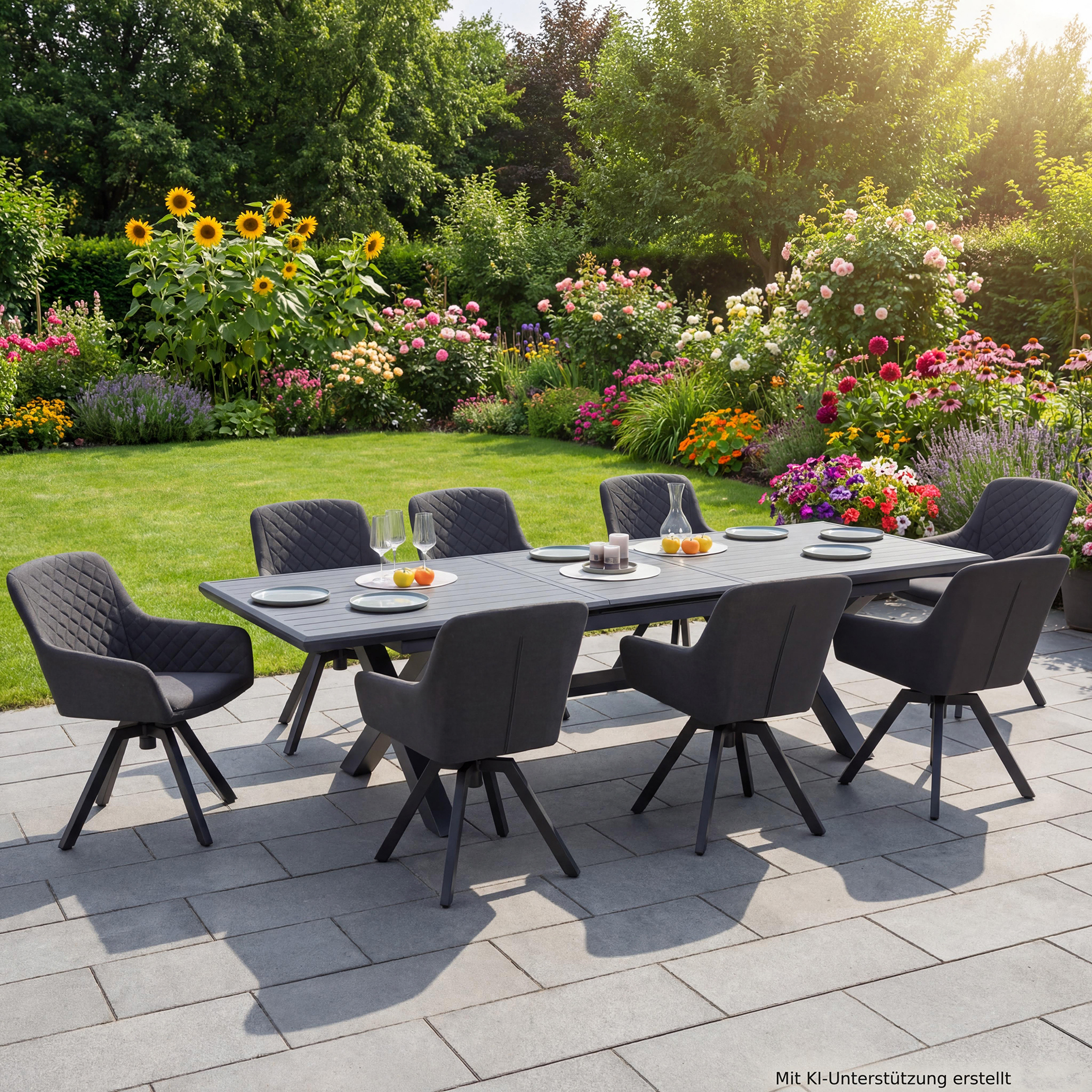 Gartentisch - grau matt - ausziehbar - 220 x104 cm