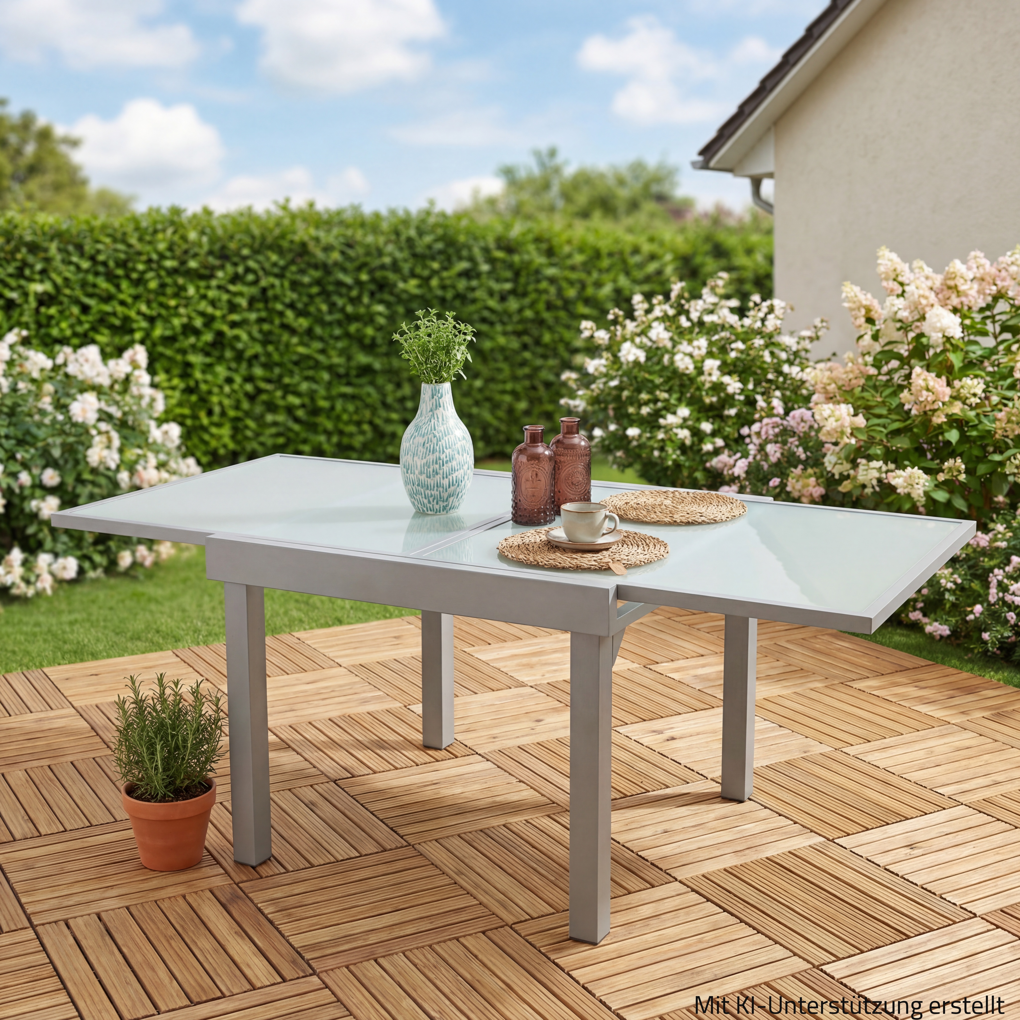 Gartentisch LOLA - grau - Glas - ausziehbar bis 180 cm