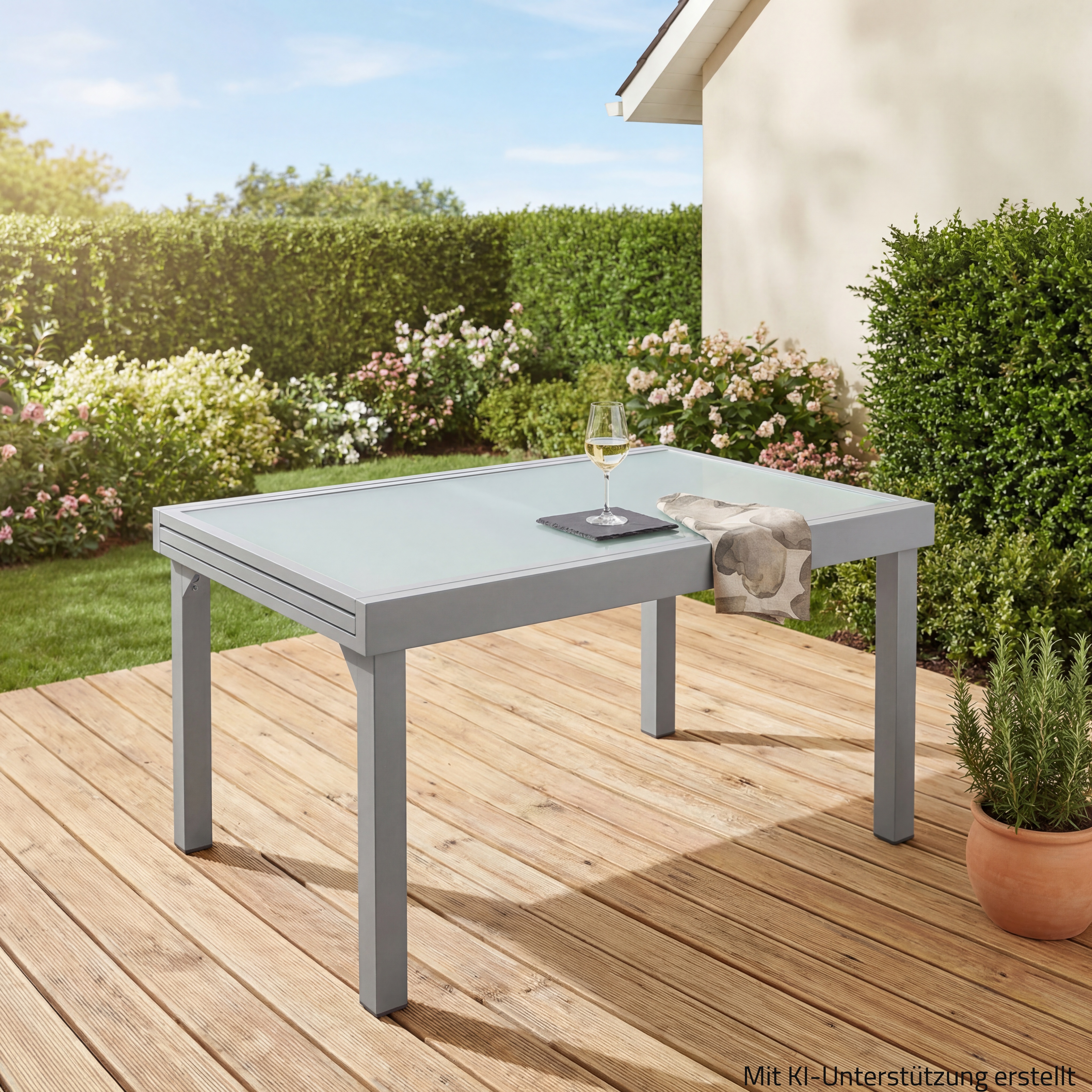Gartentisch LOLA - grau - Glas - ausziehbar bis 270 cm