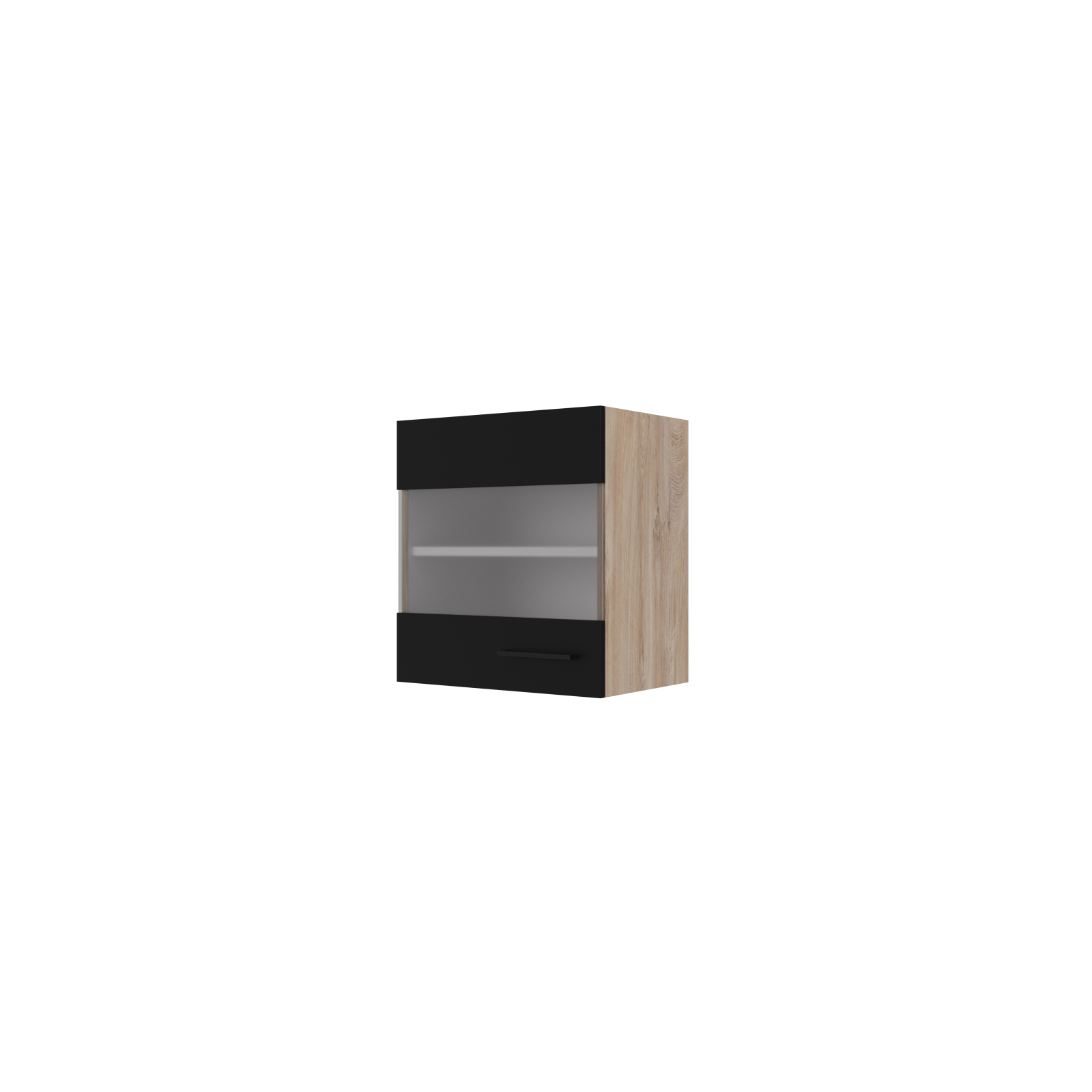 Glas-Hängeschrank CAPRI - Touch schwarz - Endgrain Oak - 50x54,8 cm