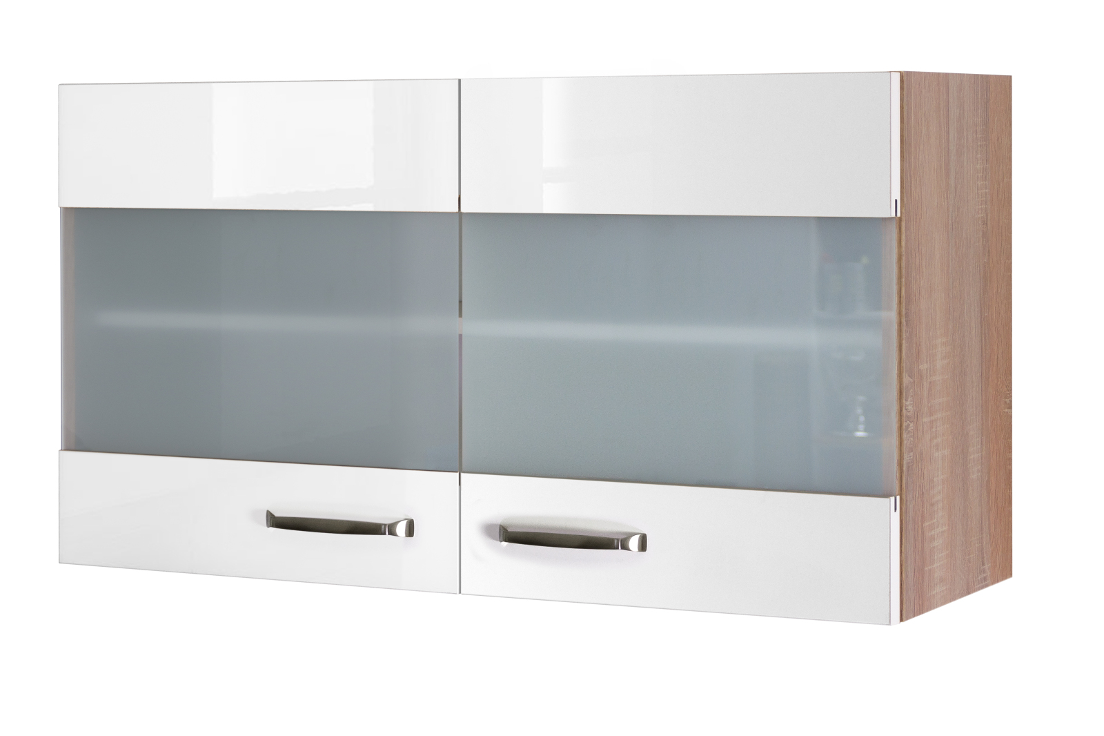 Glas-Hängeschrank VALERO - weiß Hochglanz-Sonoma Eiche - 100 cm