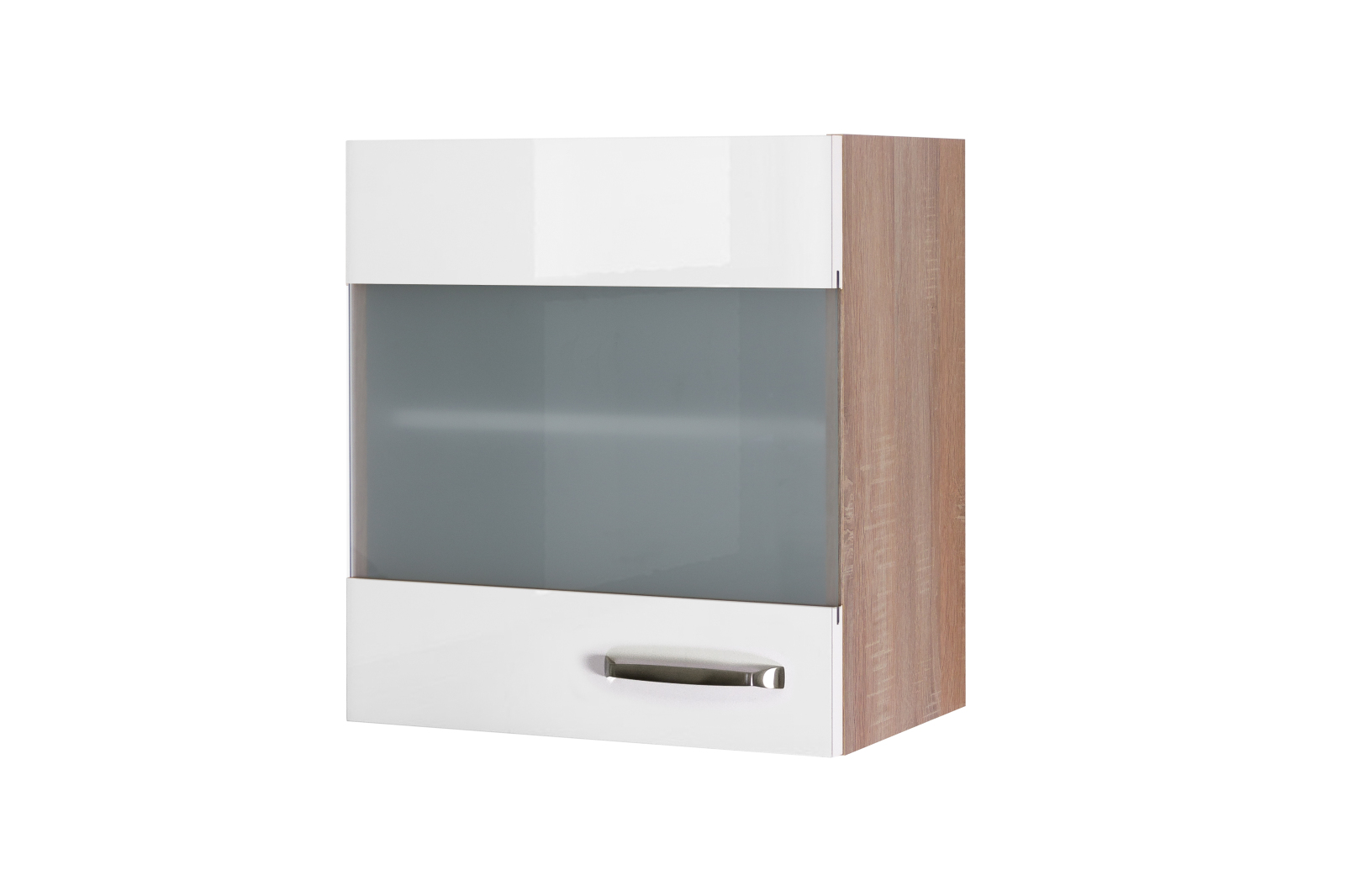Glas-Hängeschrank VALERO - weiß Hochglanz-Sonoma Eiche - 50 cm