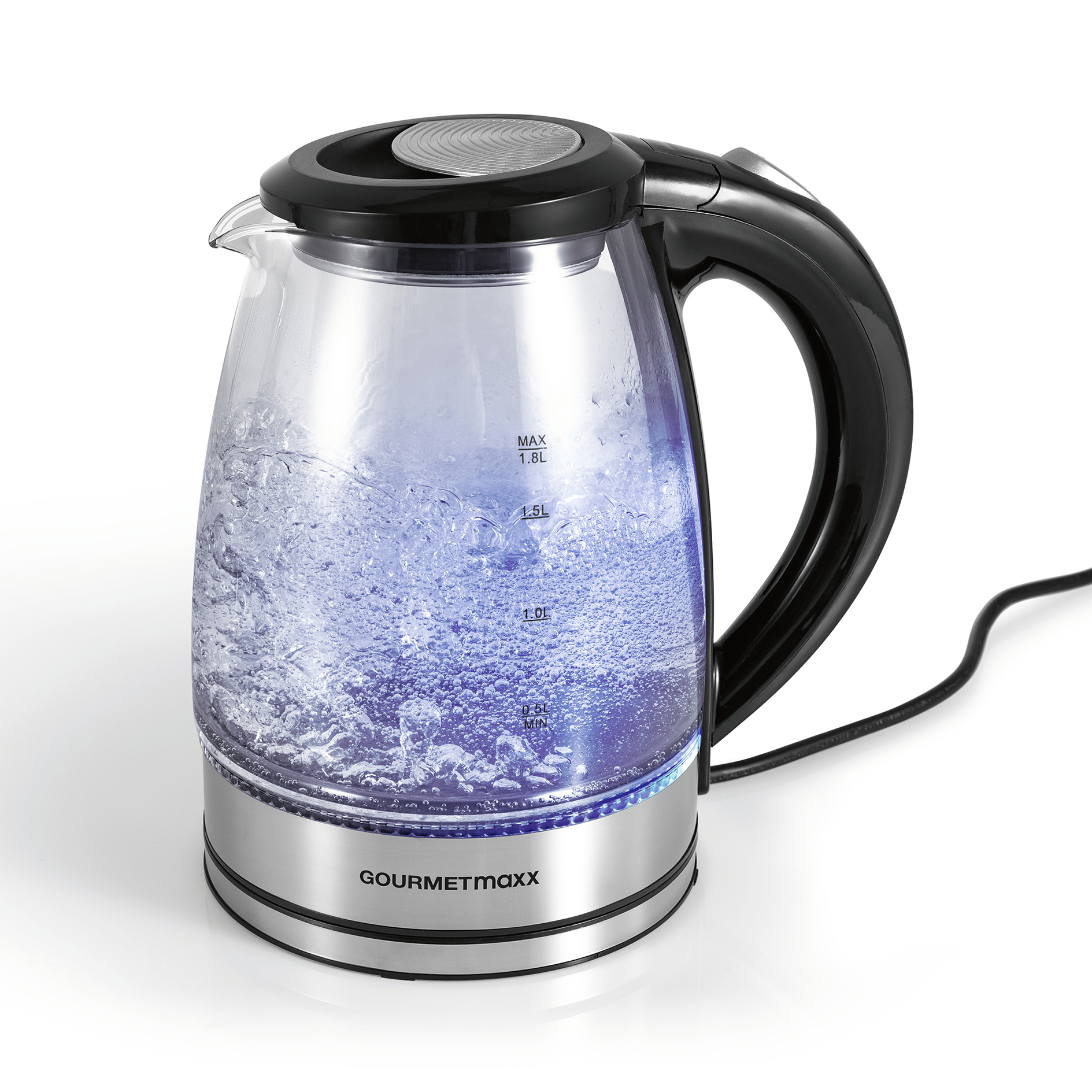 GOURMETMAXX Glas-Wasserkocher - schwarz-silber - 1,8 Liter