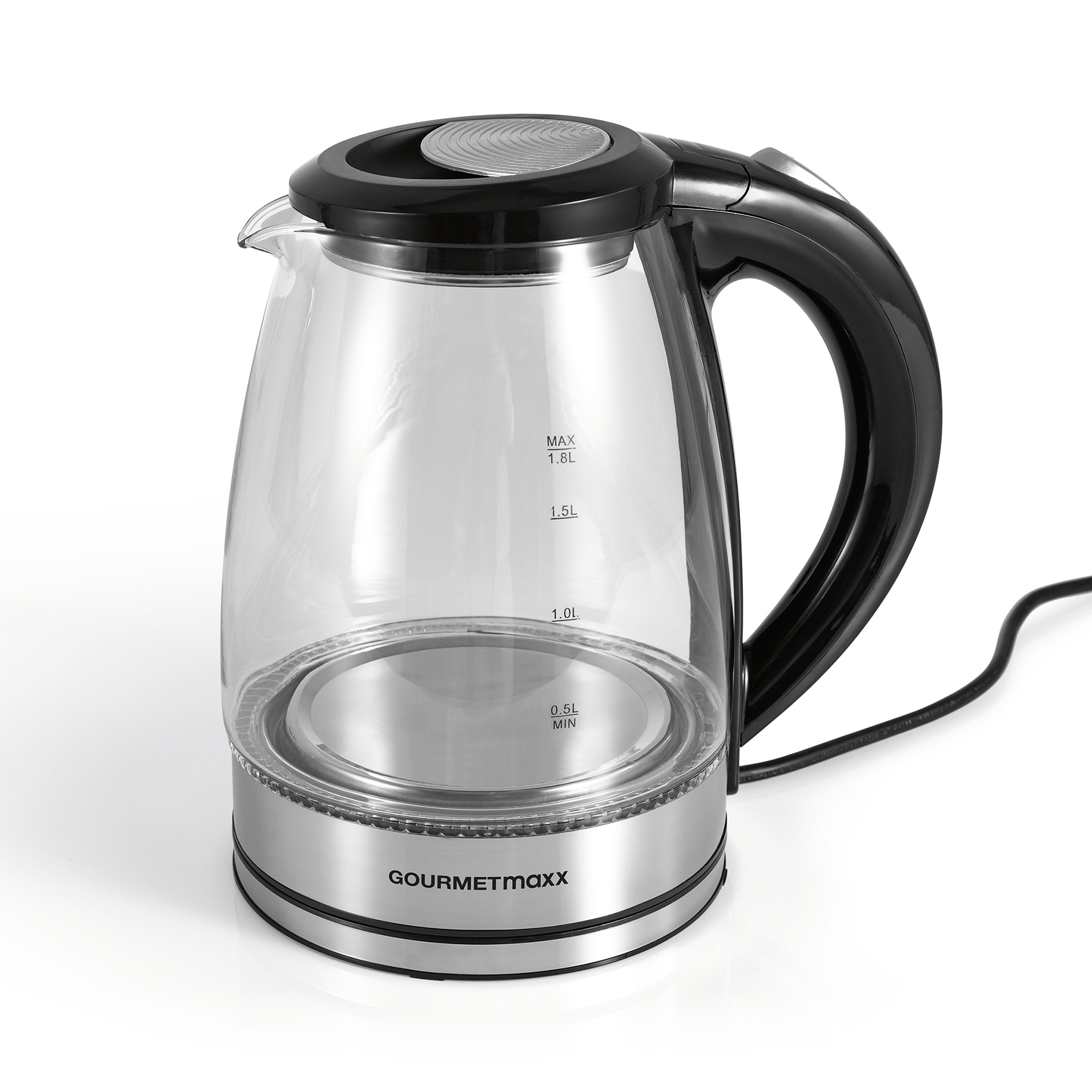 GOURMETMAXX  Glas-Wasserkocher - schwarz-silber - 1,8 Liter