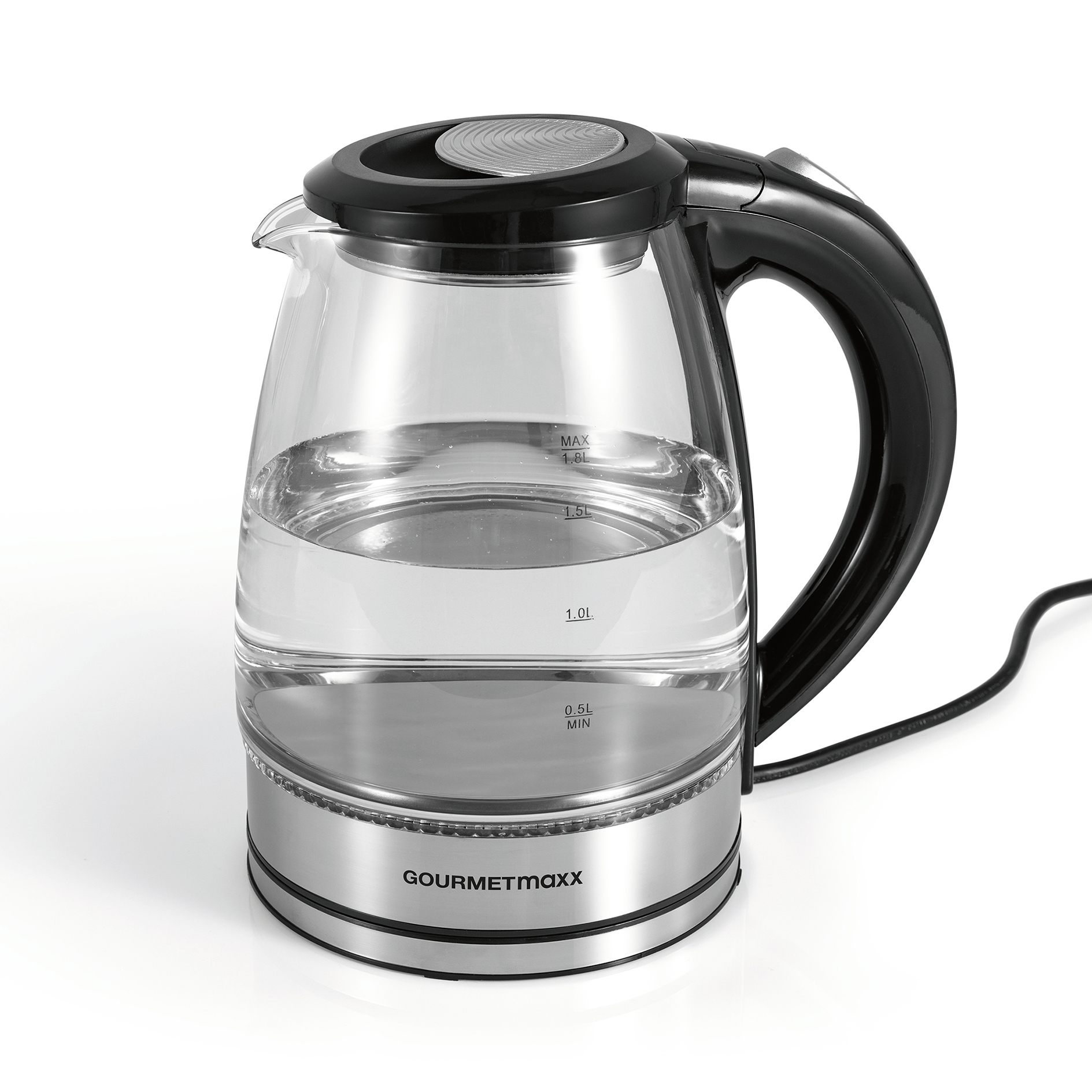 GOURMETMAXX  Glas-Wasserkocher - schwarz-silber - 1,8 Liter
