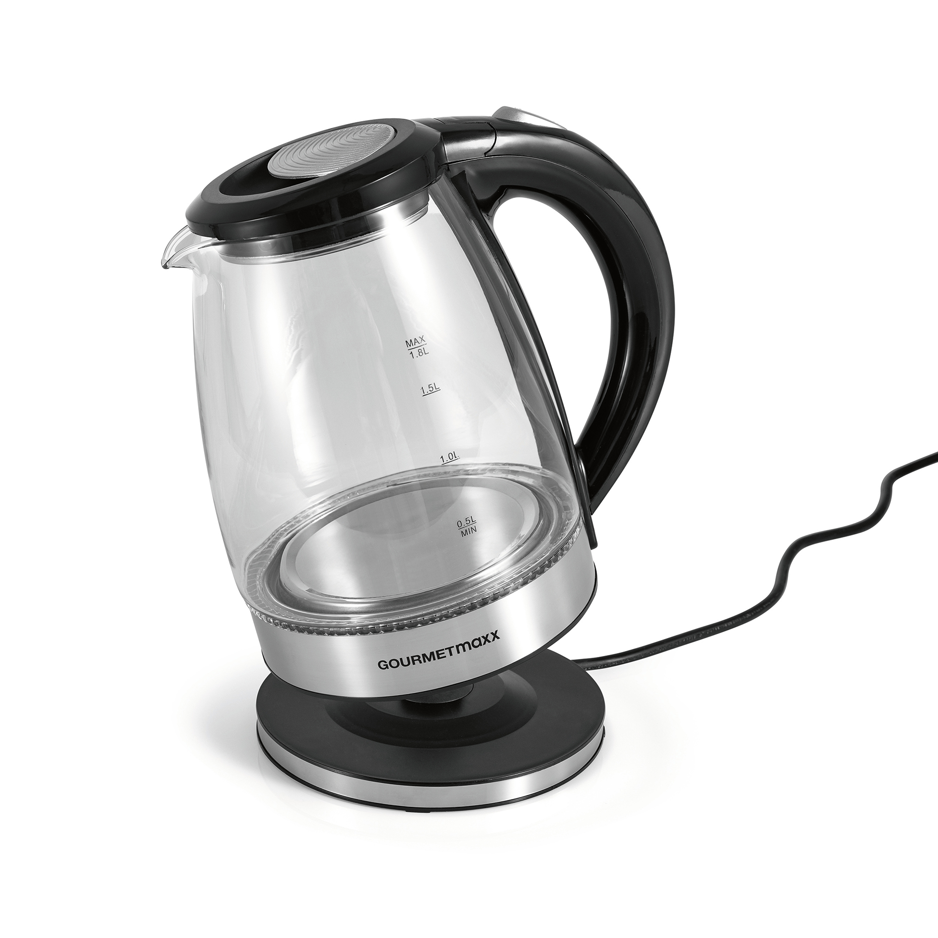 GOURMETMAXX  Glas-Wasserkocher - schwarz-silber - 1,8 Liter