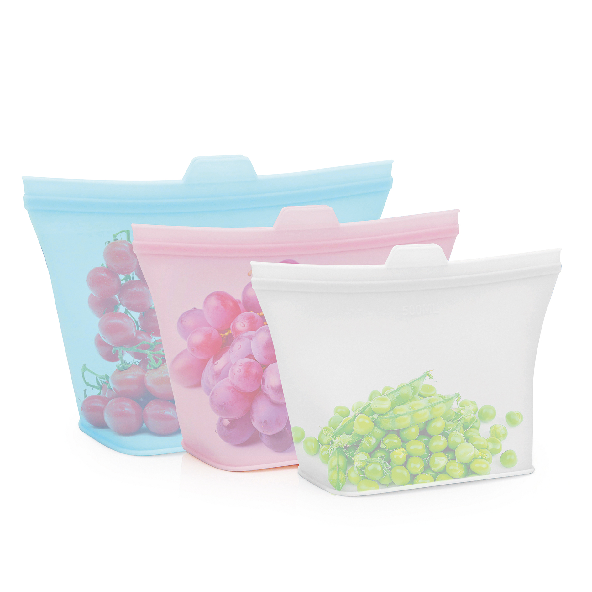 GOURMETMAXX Silikon-Frischhaltebeutel-Set - weiß-rosa-blau - 3er-Set