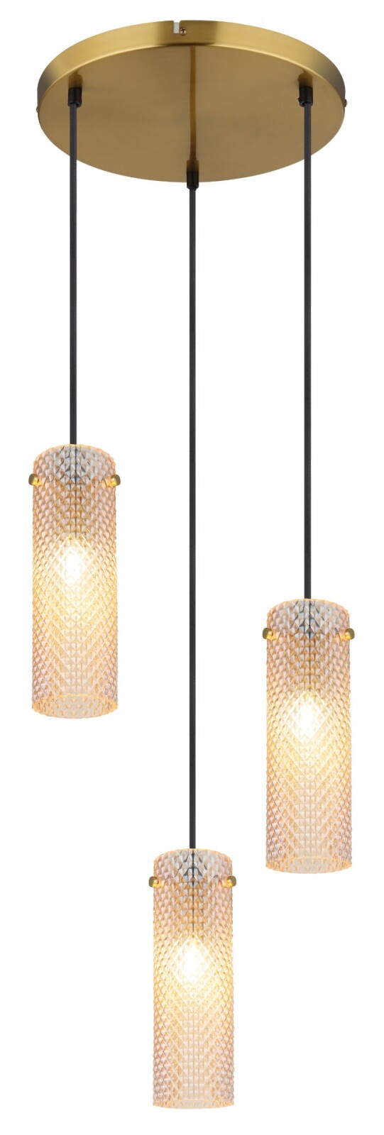 Hängeleuchte - goldfarben - amberfarbenes Glas - 3-flammig - Ø 35 cm