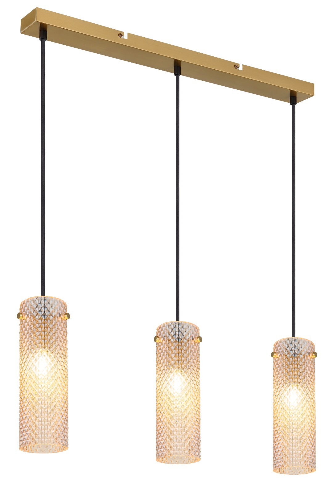 Hängeleuchte - goldfarben - amberfarbenes Glas - 3-flammig