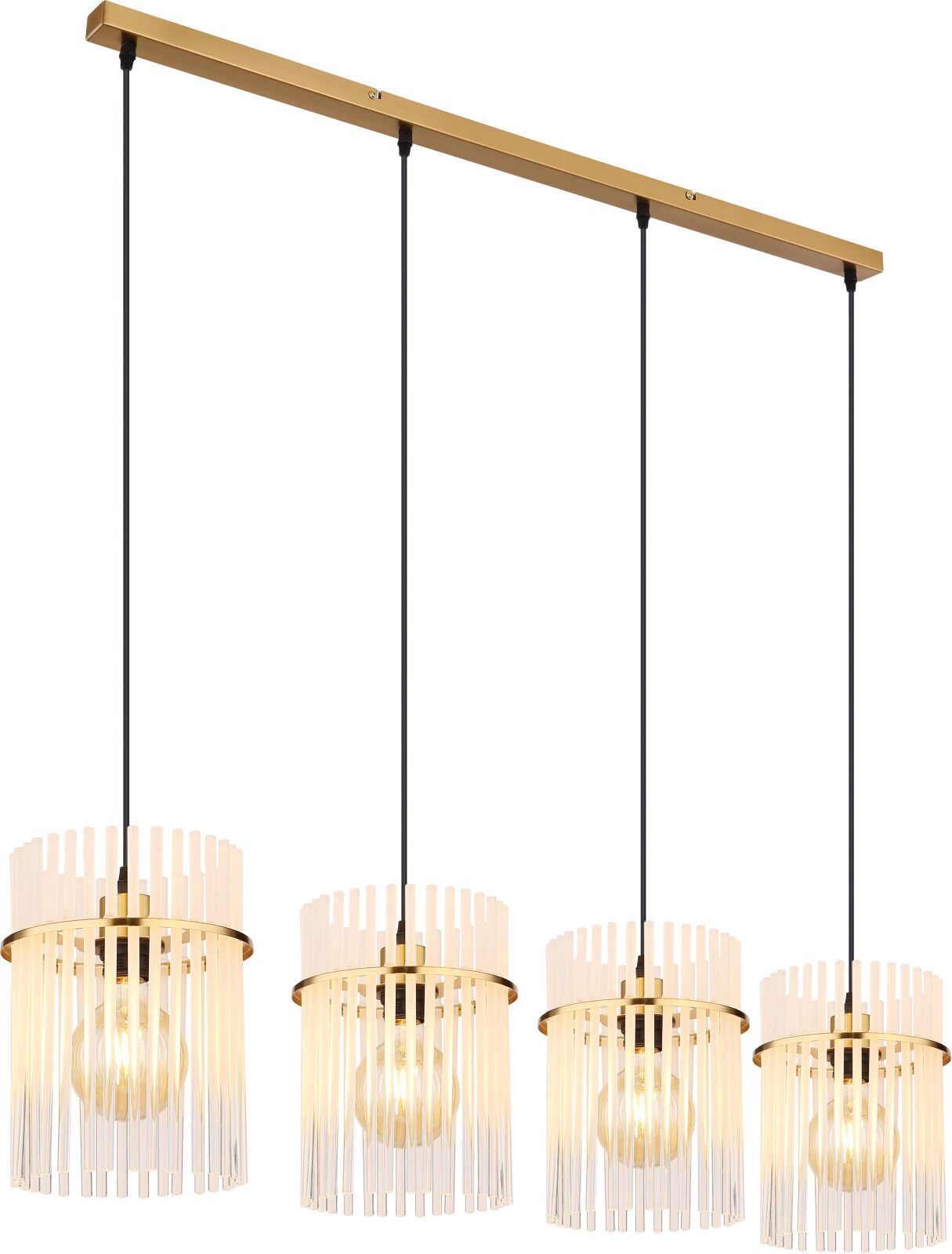 Hängeleuchte - goldfarben matt - opal - Glasstäbe - 4-flammig - 110 cm breit