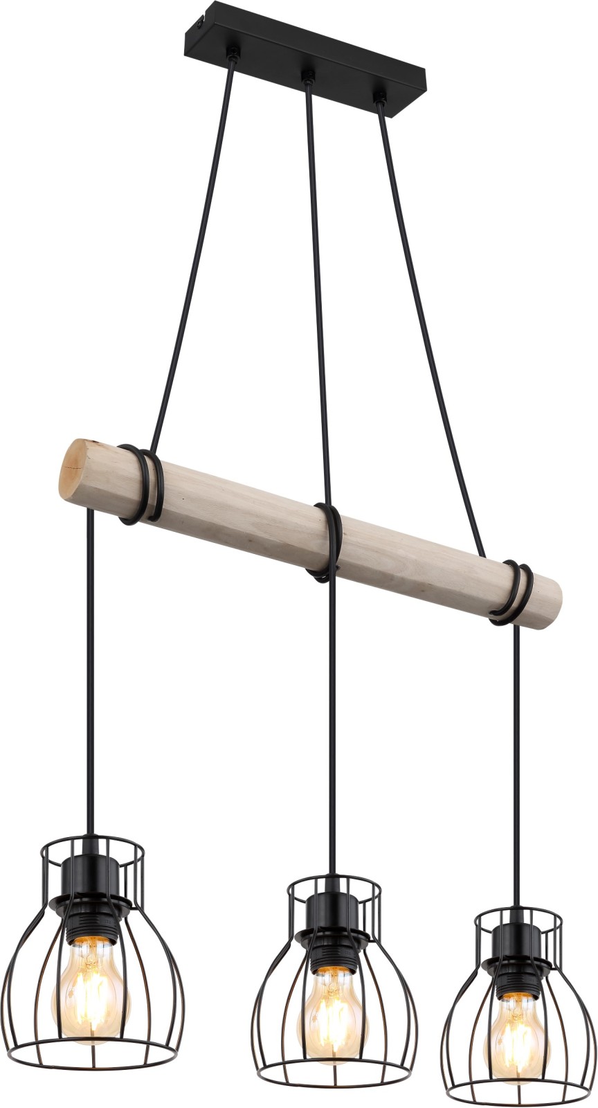 Hängeleuchte - schwarz-holzfarben - 140 cm - 3-flammig