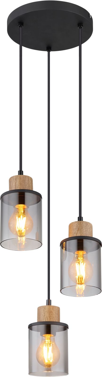 Hängeleuchte - schwarz-holzfarben-rauchfarben - 120 cm - 3-flammig