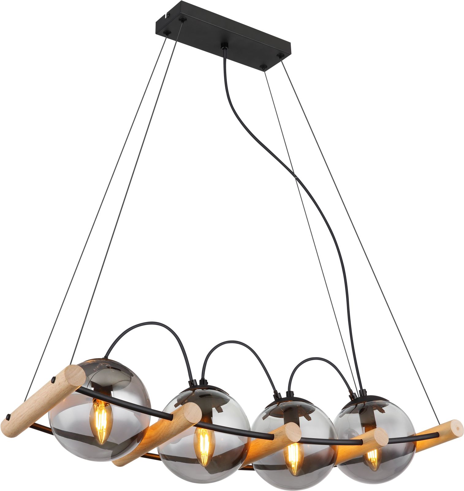 Hängeleuchte - schwarz-holzfarben-rauchfarben - 120 cm - 4-flammig