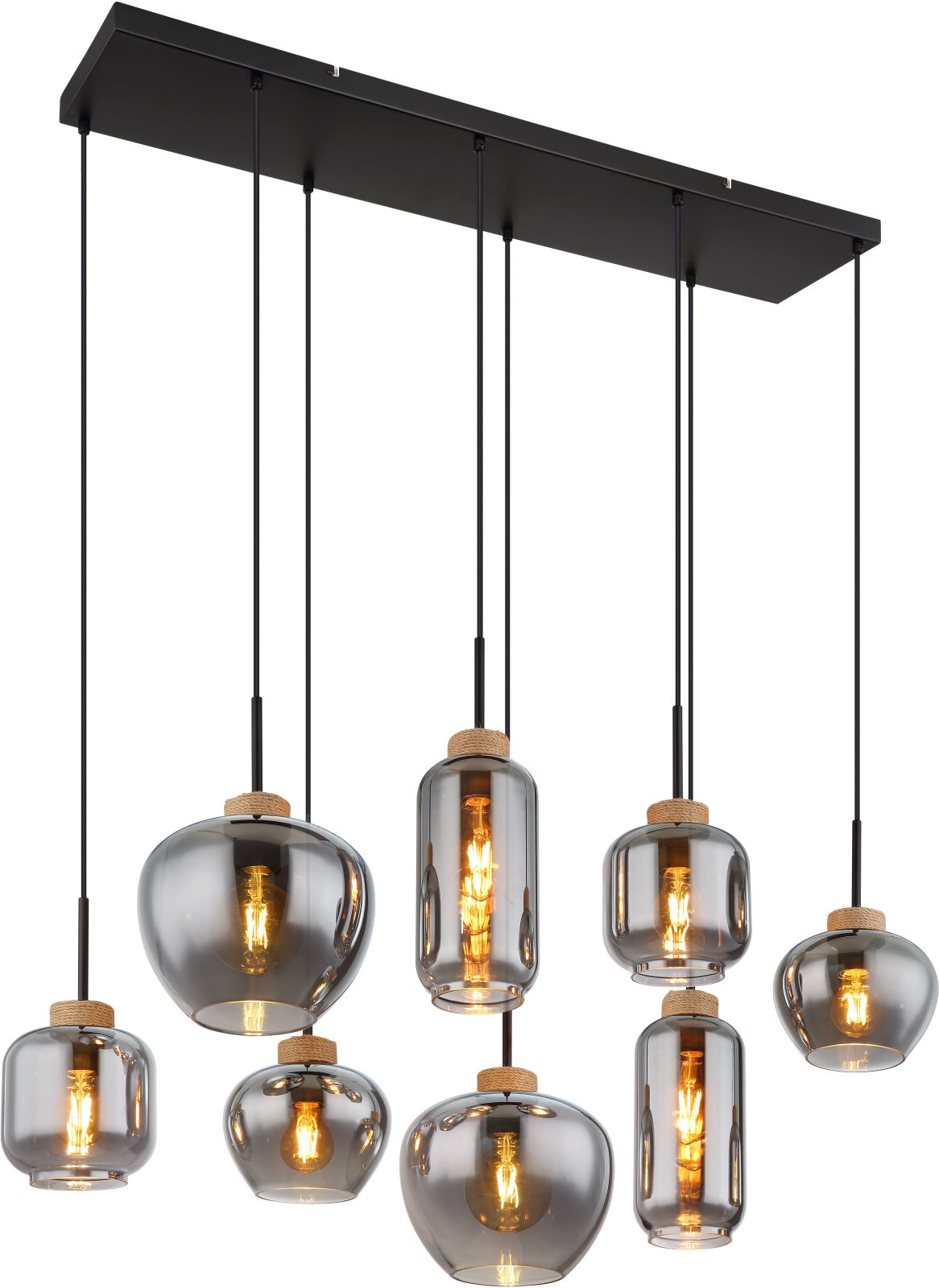 Hängeleuchte - schwarz-holzfarben-rauchfarben - 120 cm - 8-flammig
