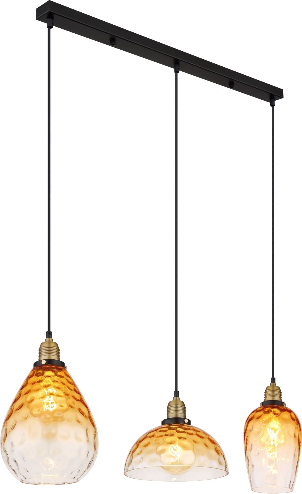 Hängeleuchte - schwarz matt - amber - Glas - 3-flammig