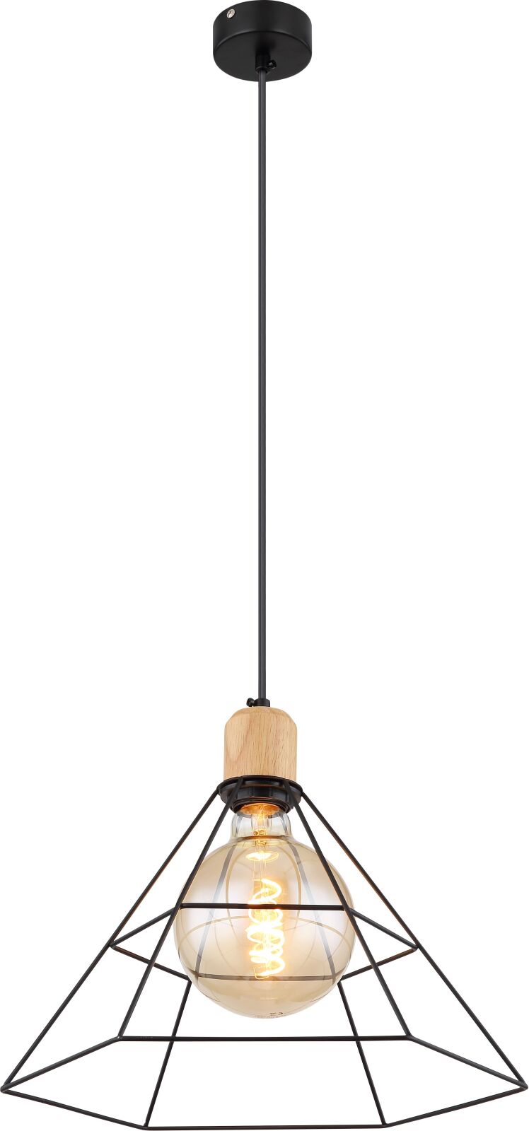 Hängeleuchte - schwarz matt - Holz - einflammig - Ø 35 cm