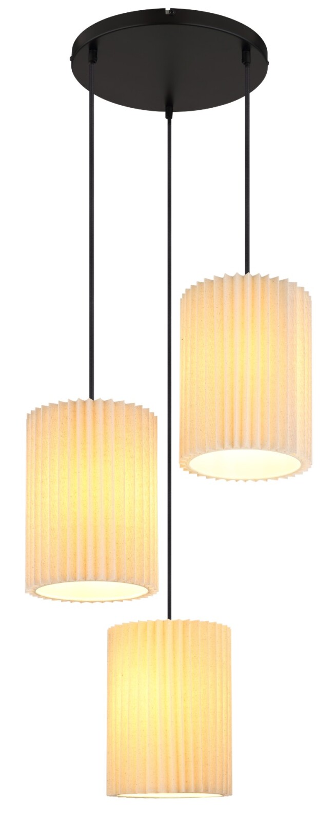 Hängeleuchte - schwarz matt - naturfarbene Textilschirme - 3-flammig - Ø 46 cm
