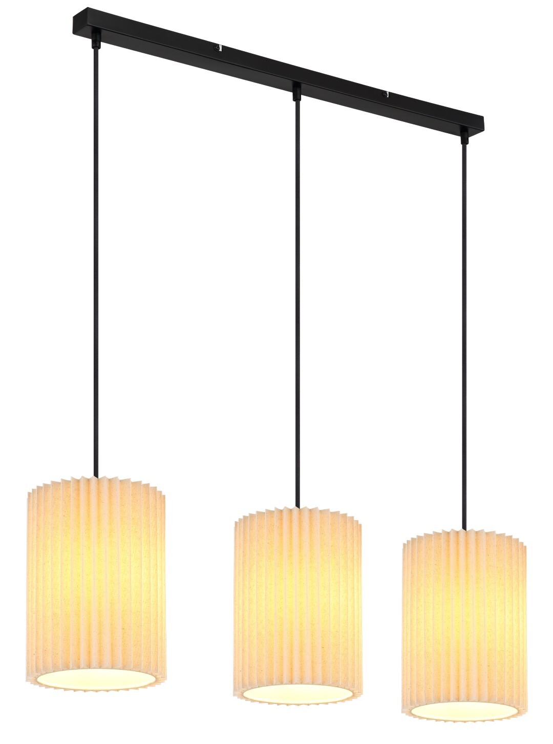 Hängeleuchte - schwarz matt - naturfarbene Textilschirme - 3-flammig - 85 cm breit