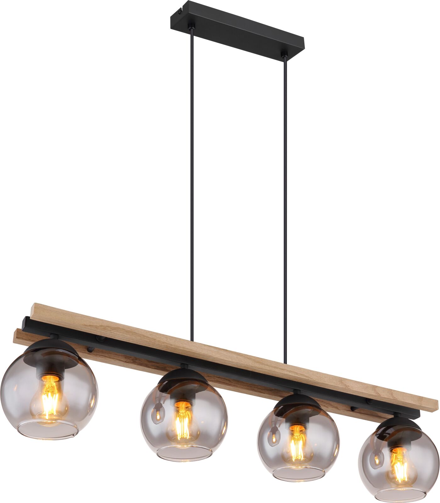 Hängeleuchte - schwarz matt - rauchfarben - Holz - 85 cm