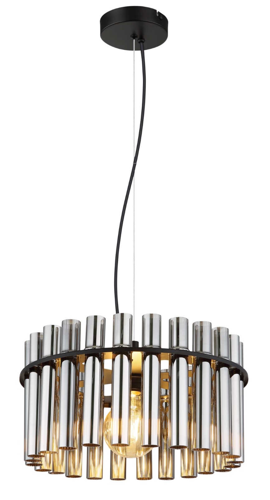 Hängeleuchte - schwarz matt - rauchfarbene Glasstäbe - Ø 38 cm