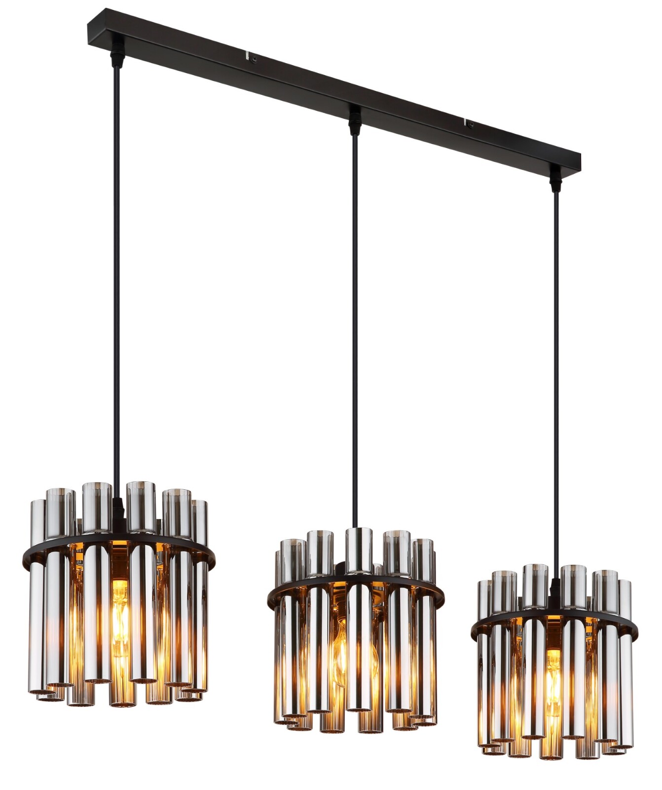 Hängeleuchte - schwarz matt - rauchfarbene Glasstäbe - 80 cm breit