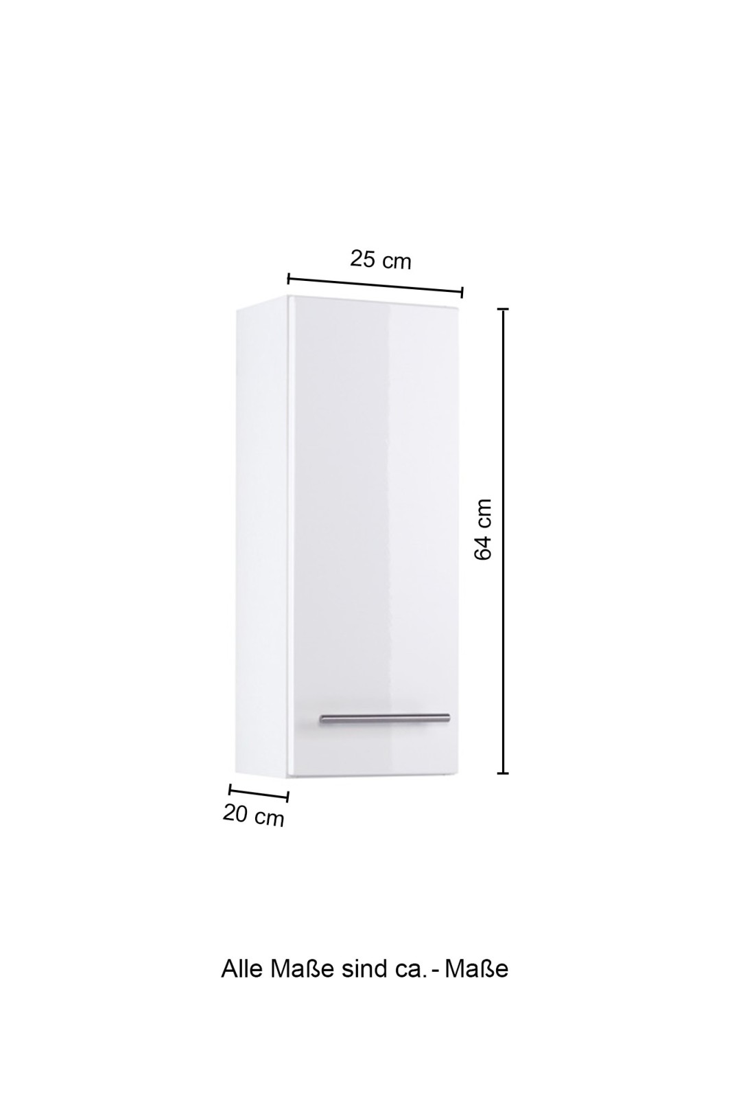 Hängeschrank PARMA - grau Hochglanz - weiß - 25 cm