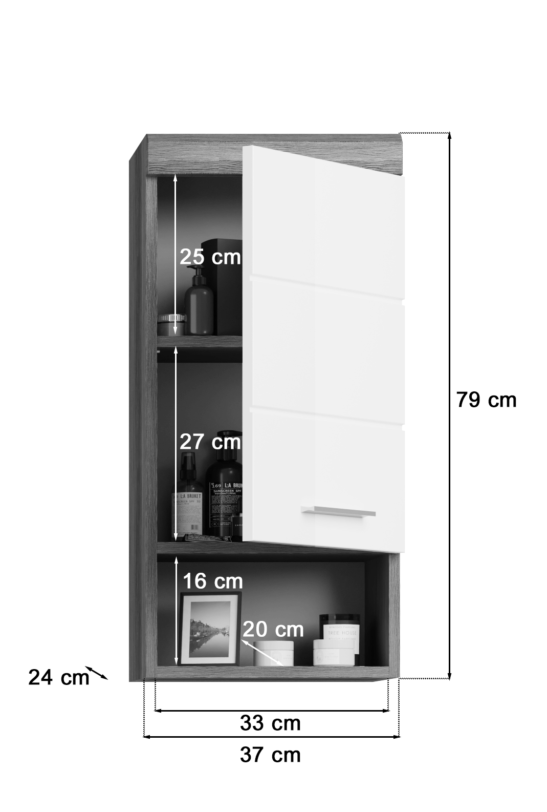 Hängeschrank SCOUT - Rauchsilber - weiß Hochglanz - 37 cm