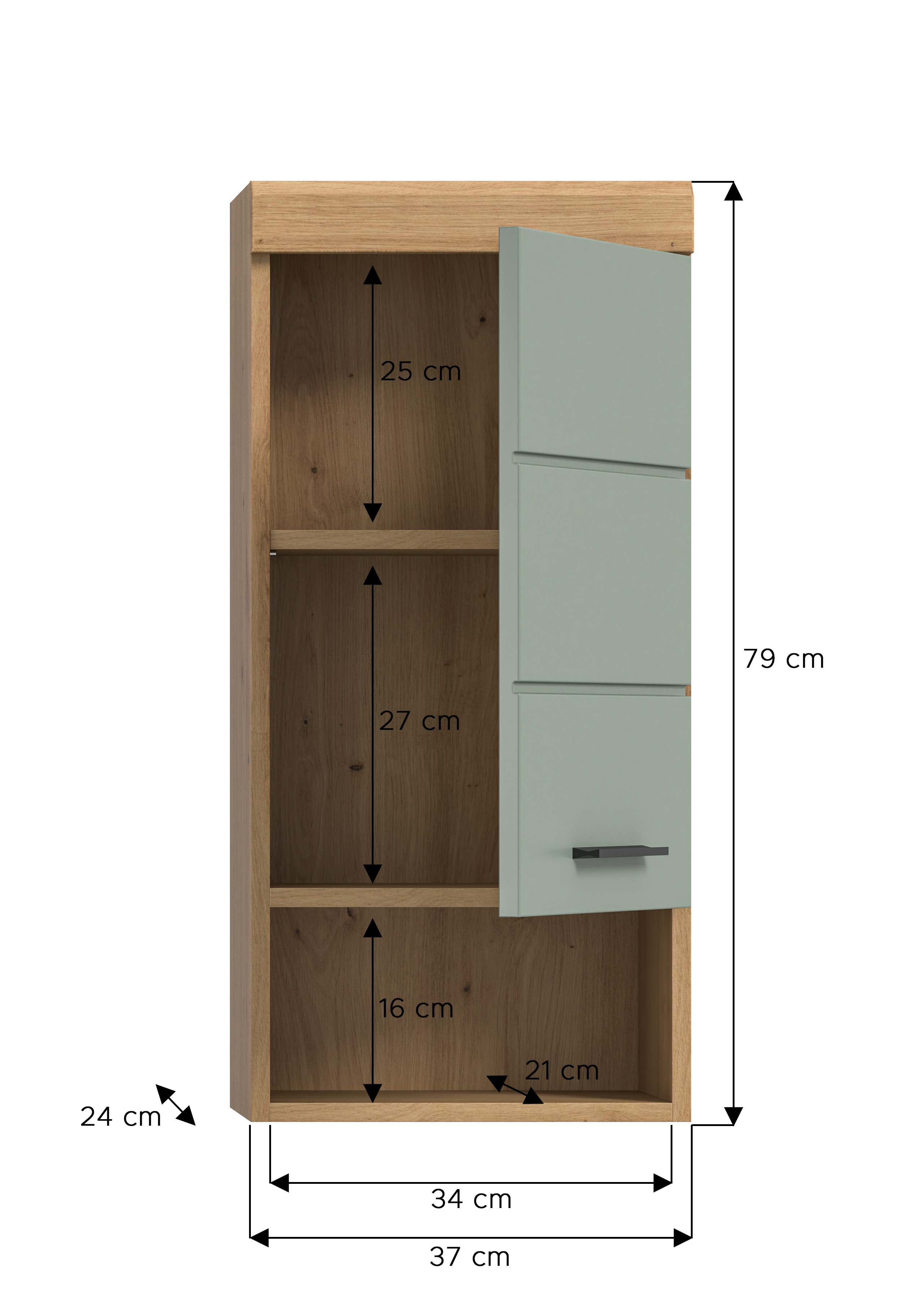 Hängeschrank SCOUT - Salbei - Artisan Eiche - 37 cm