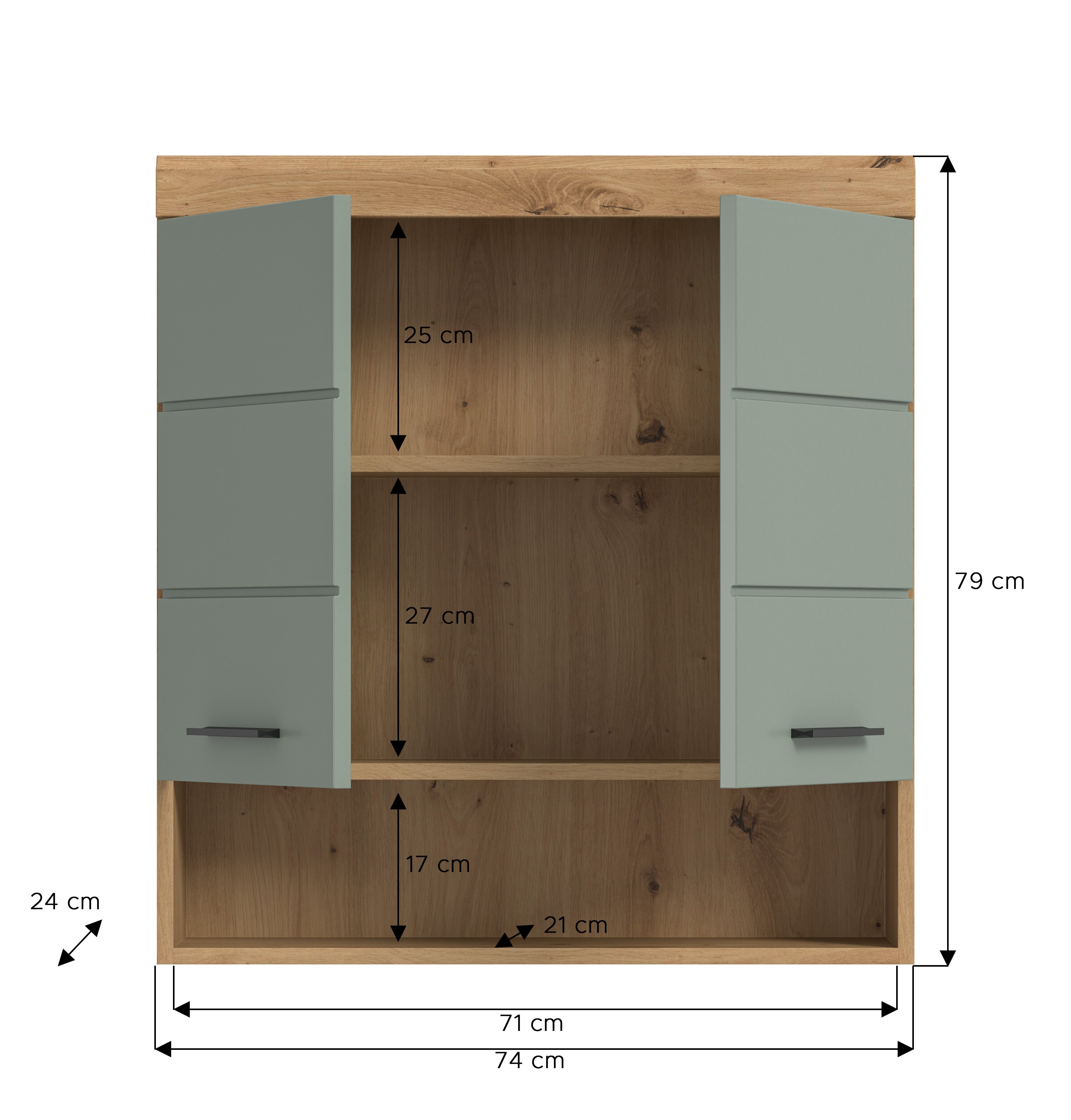 Hängeschrank SCOUT - Salbei - Artisan Eiche - 74 cm