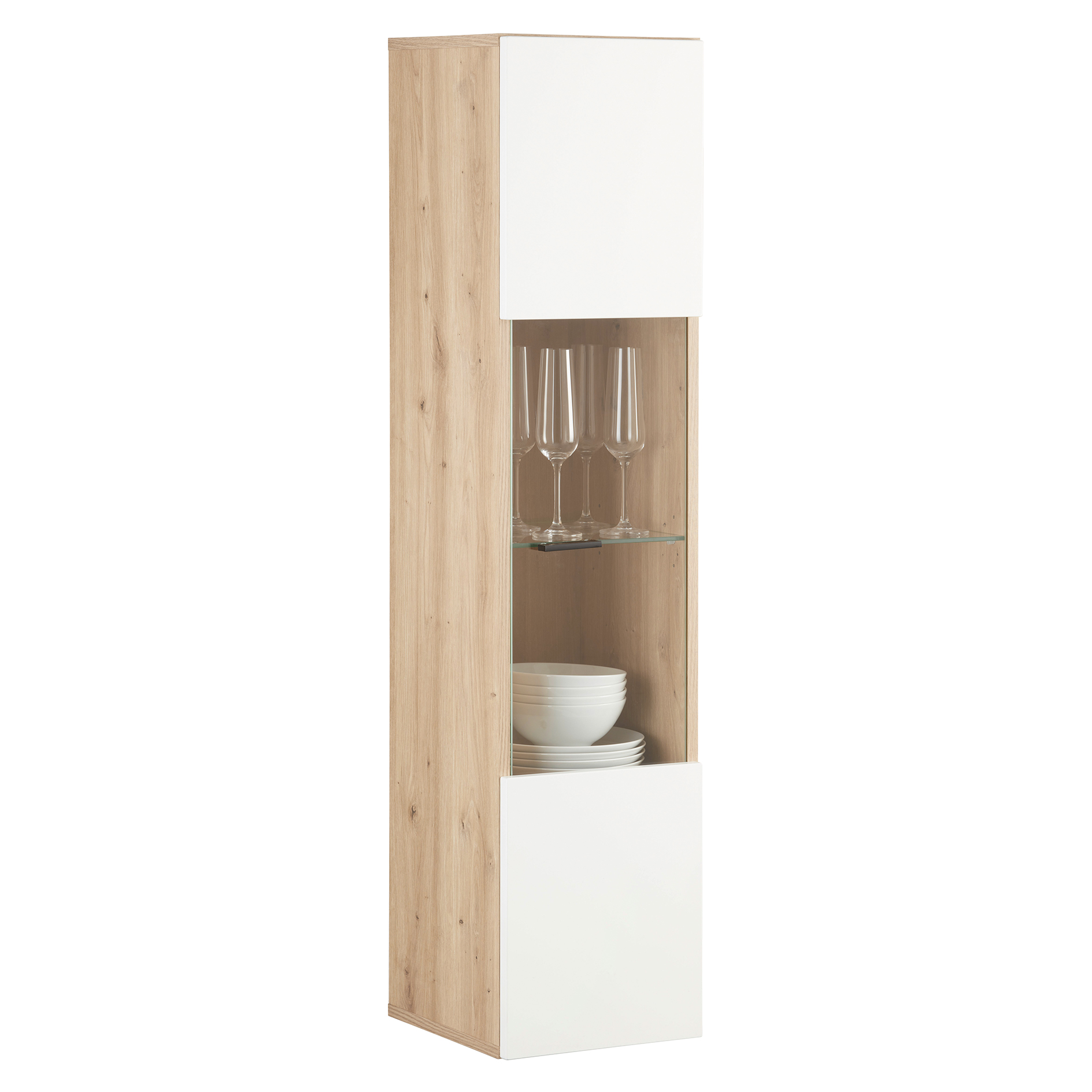 Hängevitrine - Artisan Eiche - weiß Hochglanz - 130 cm