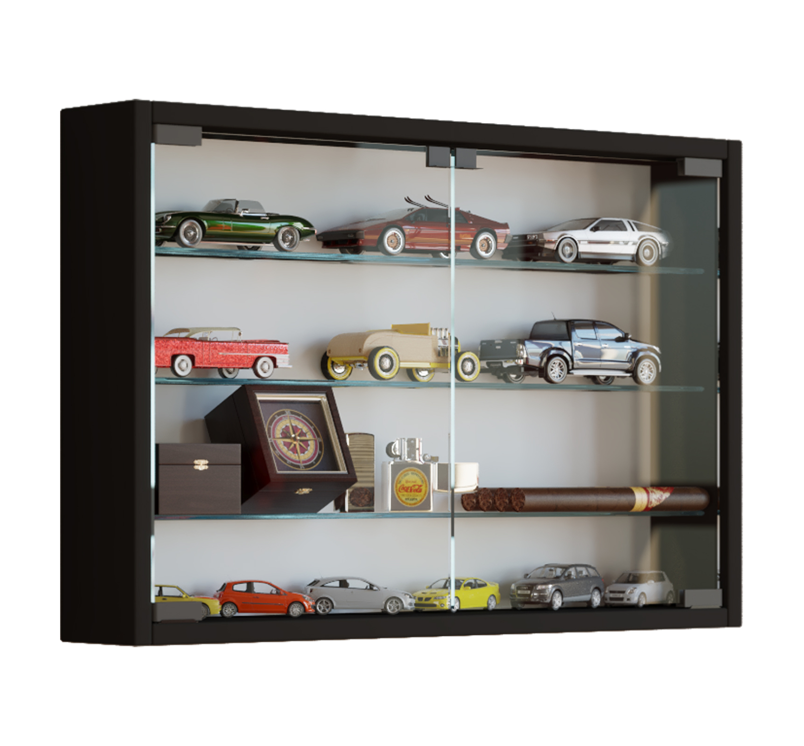 Hängevitrine MANDOSA M - schwarz - mit 3 Glasböden