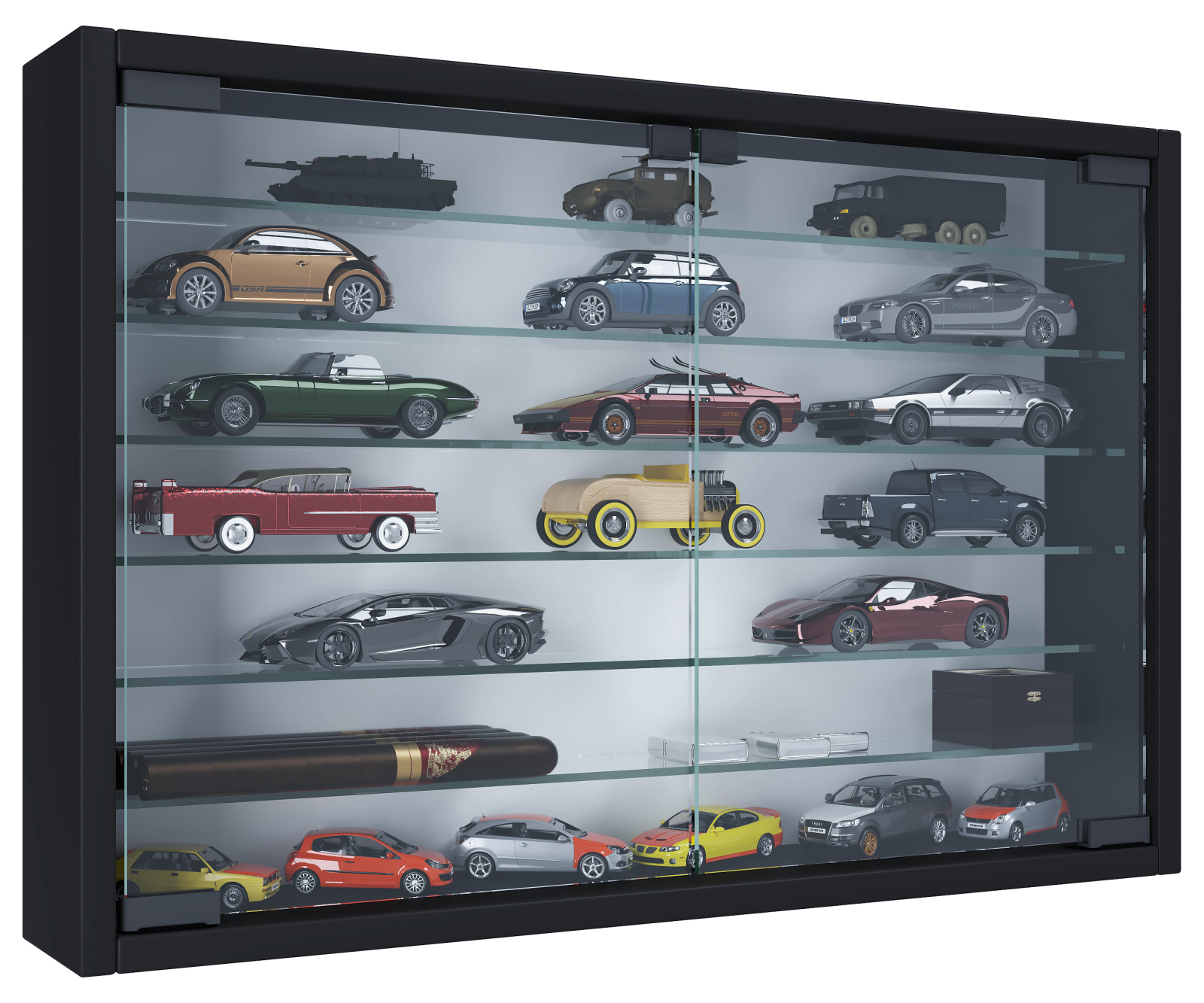 Hängevitrine MANDOSA XL - schwarz - mit 6 Glasböden
