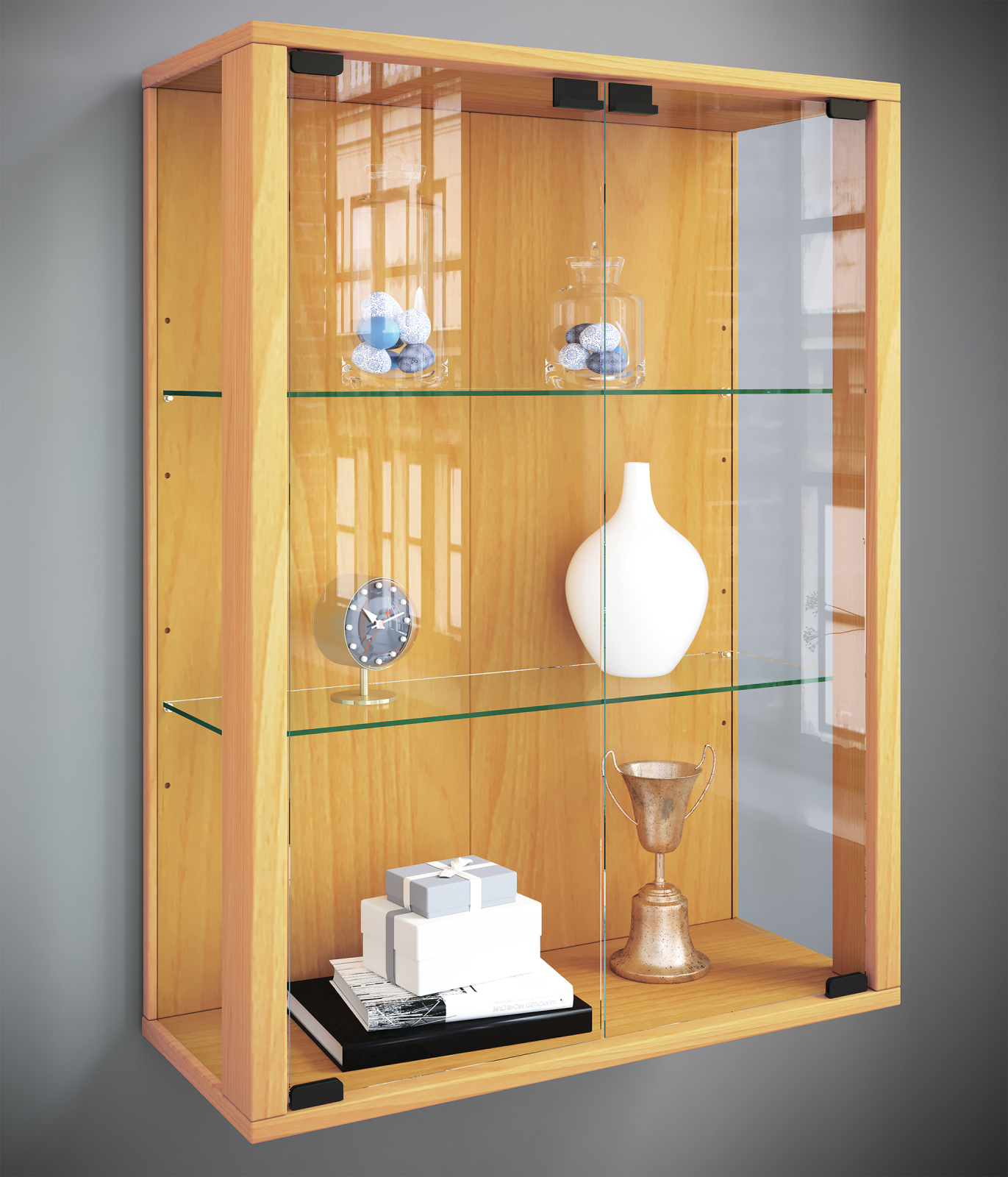 Hängevitrine UDINA - Buche - mit LED-Beleuchtung