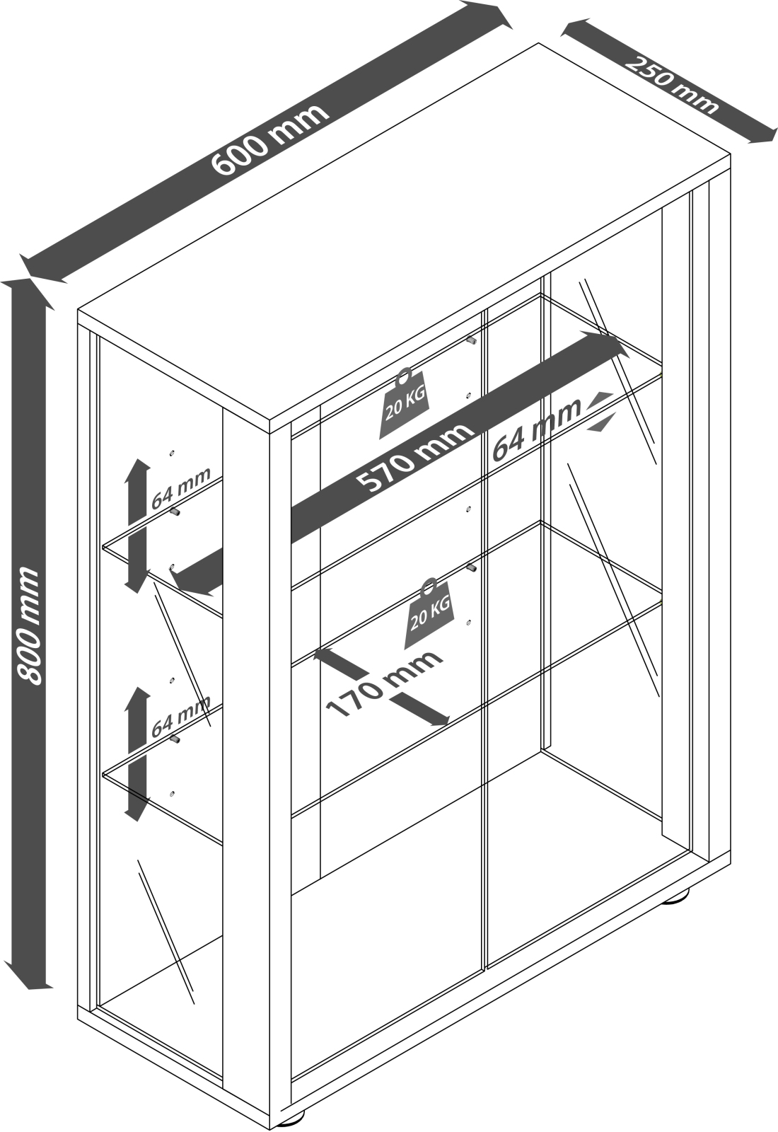 Hängevitrine UDINA - Buche - mit LED-Beleuchtung