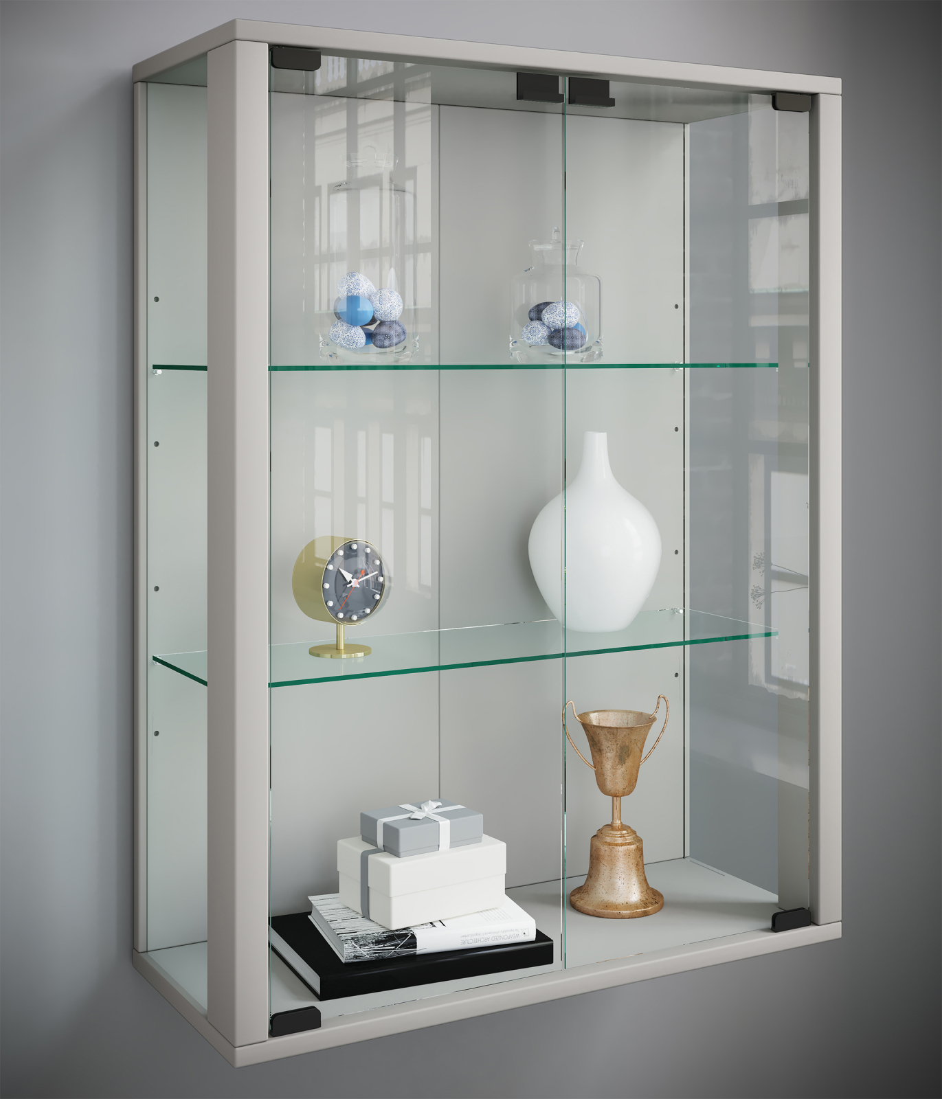 Hängevitrine UDINA - silber - mit LED-Beleuchtung