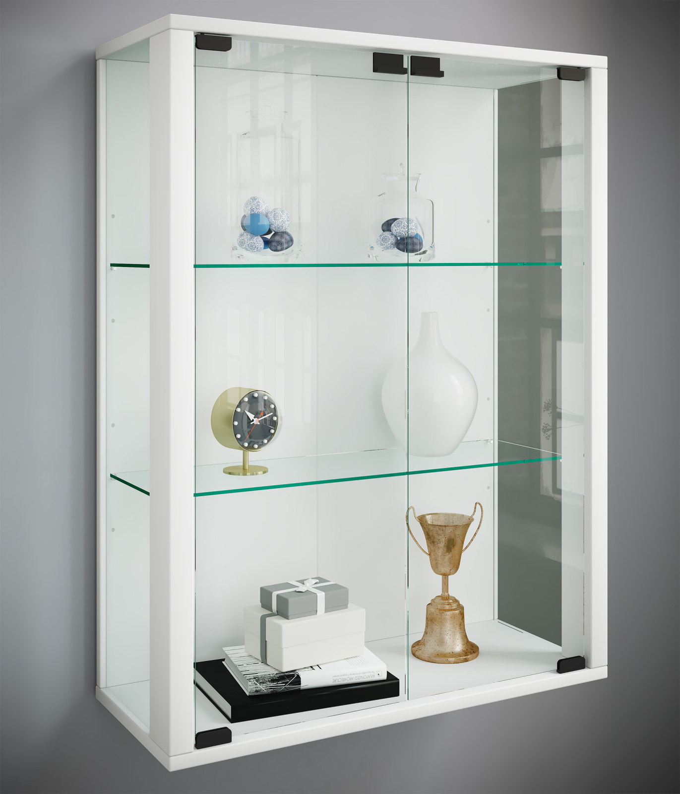 Hängevitrine UDINA - weiß - mit LED-Beleuchtung