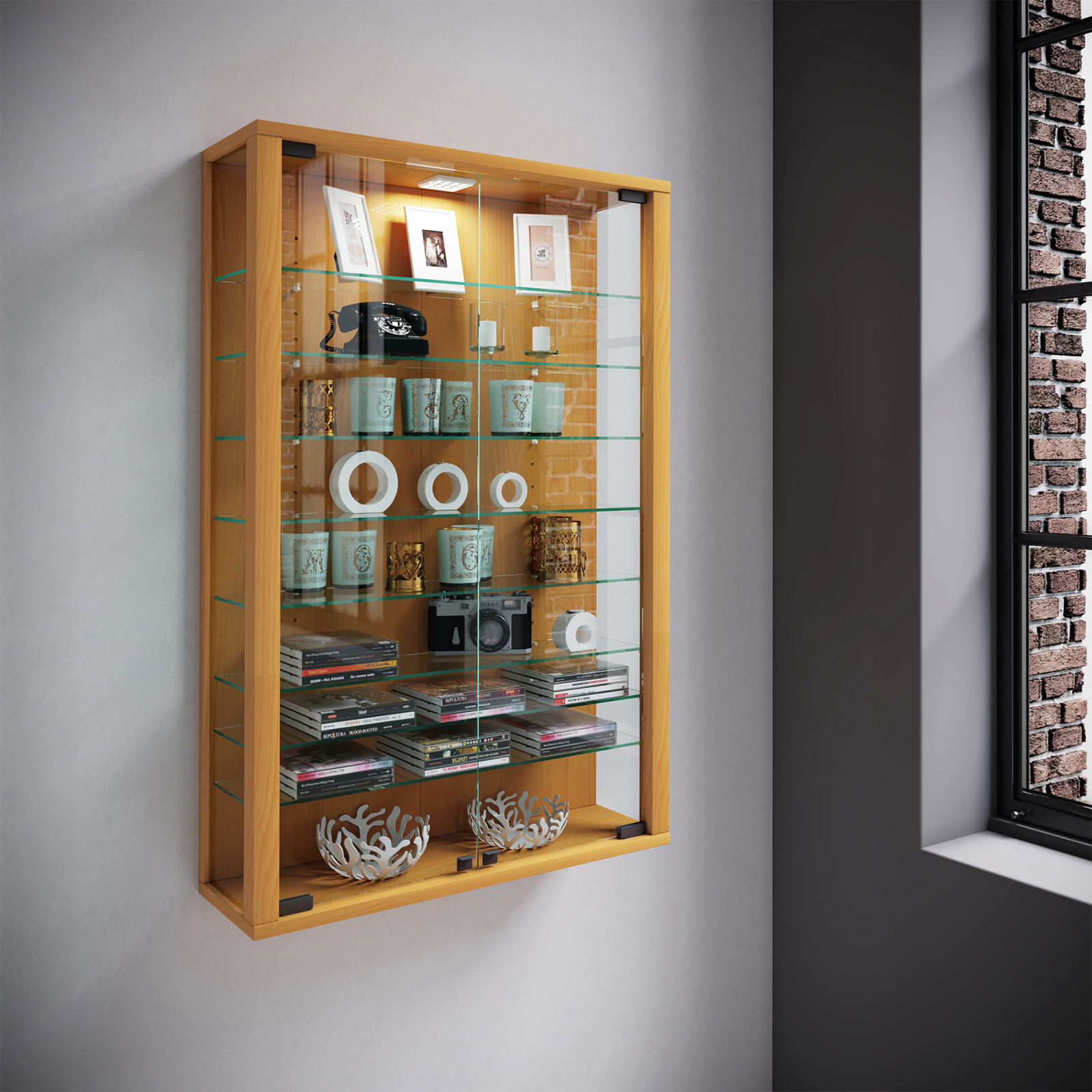 Hängevitrine VITROSA MINI - Buche - mit LED-Beleuchtung
