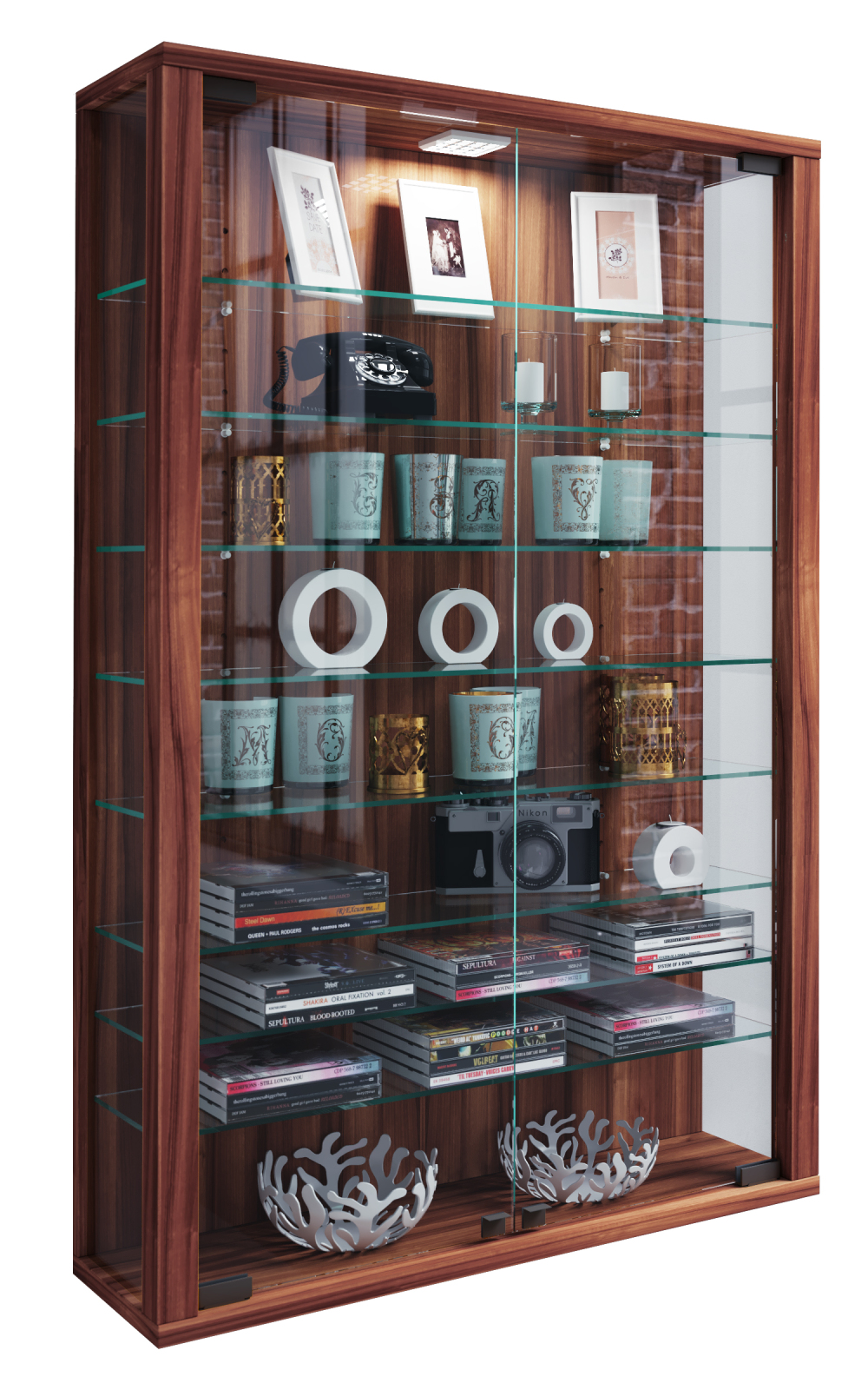 Hängevitrine VITROSA MINI - Kern-Nussbaum - mit LED-Beleuchtung