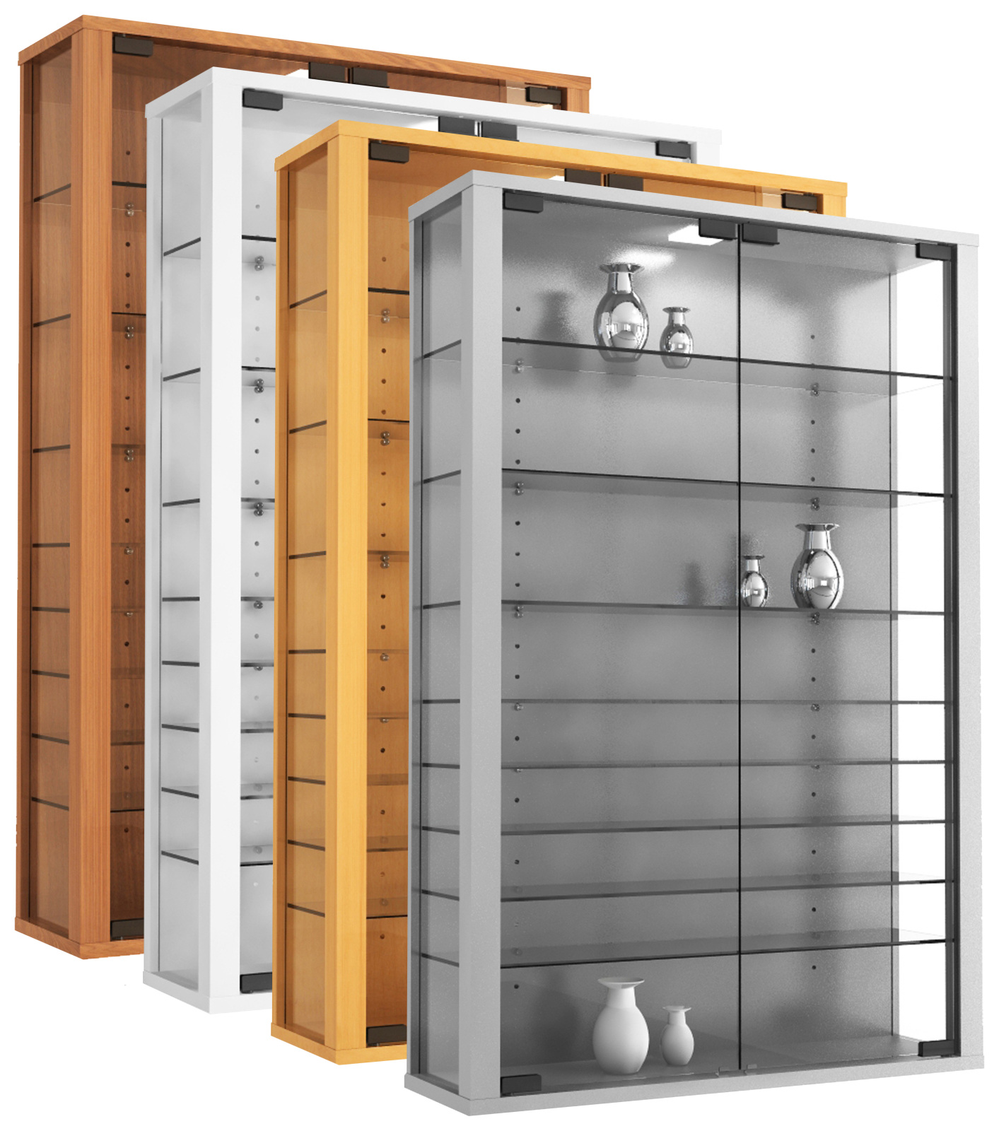 Hängevitrine VITROSA MINI - Kern-Nussbaum - mit LED-Beleuchtung