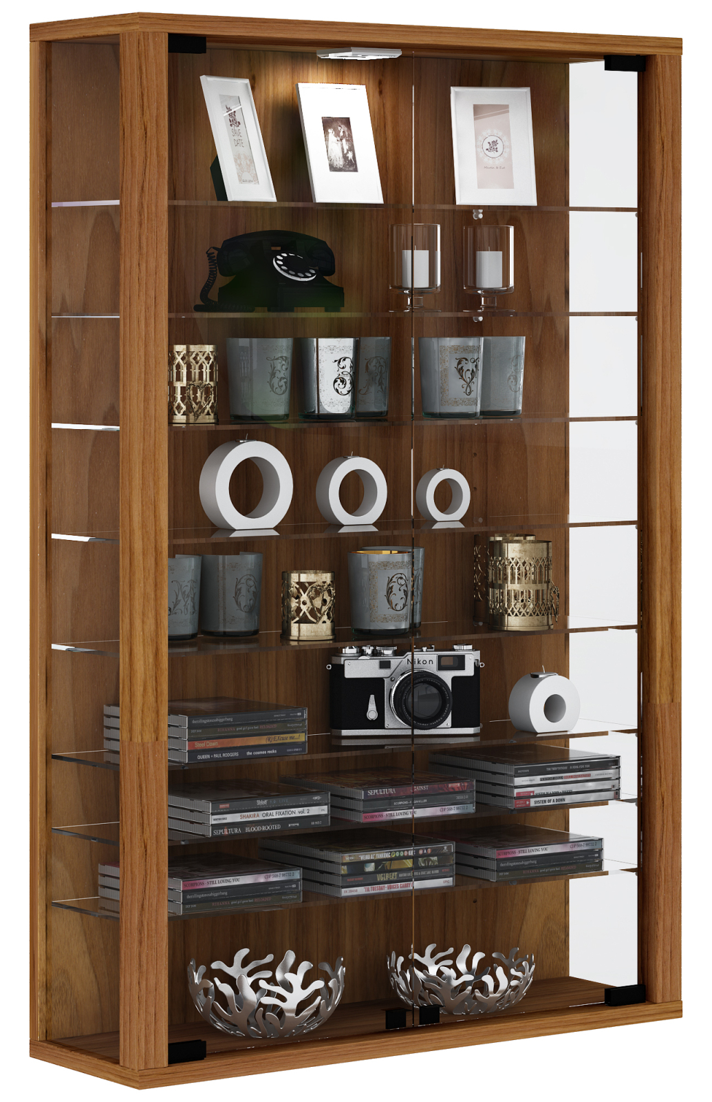 Hängevitrine VITROSA MINI - Kern-Nussbaum - mit LED-Beleuchtung