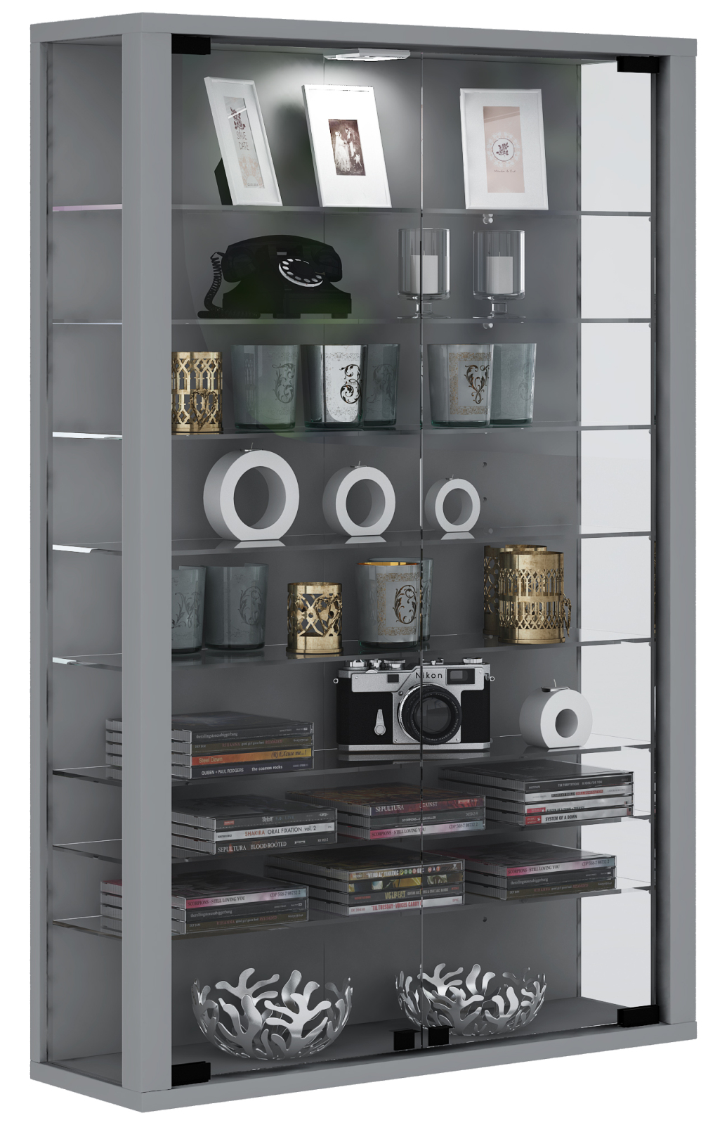 Hängevitrine VITROSA MINI - silber - mit LED-Beleuchtung