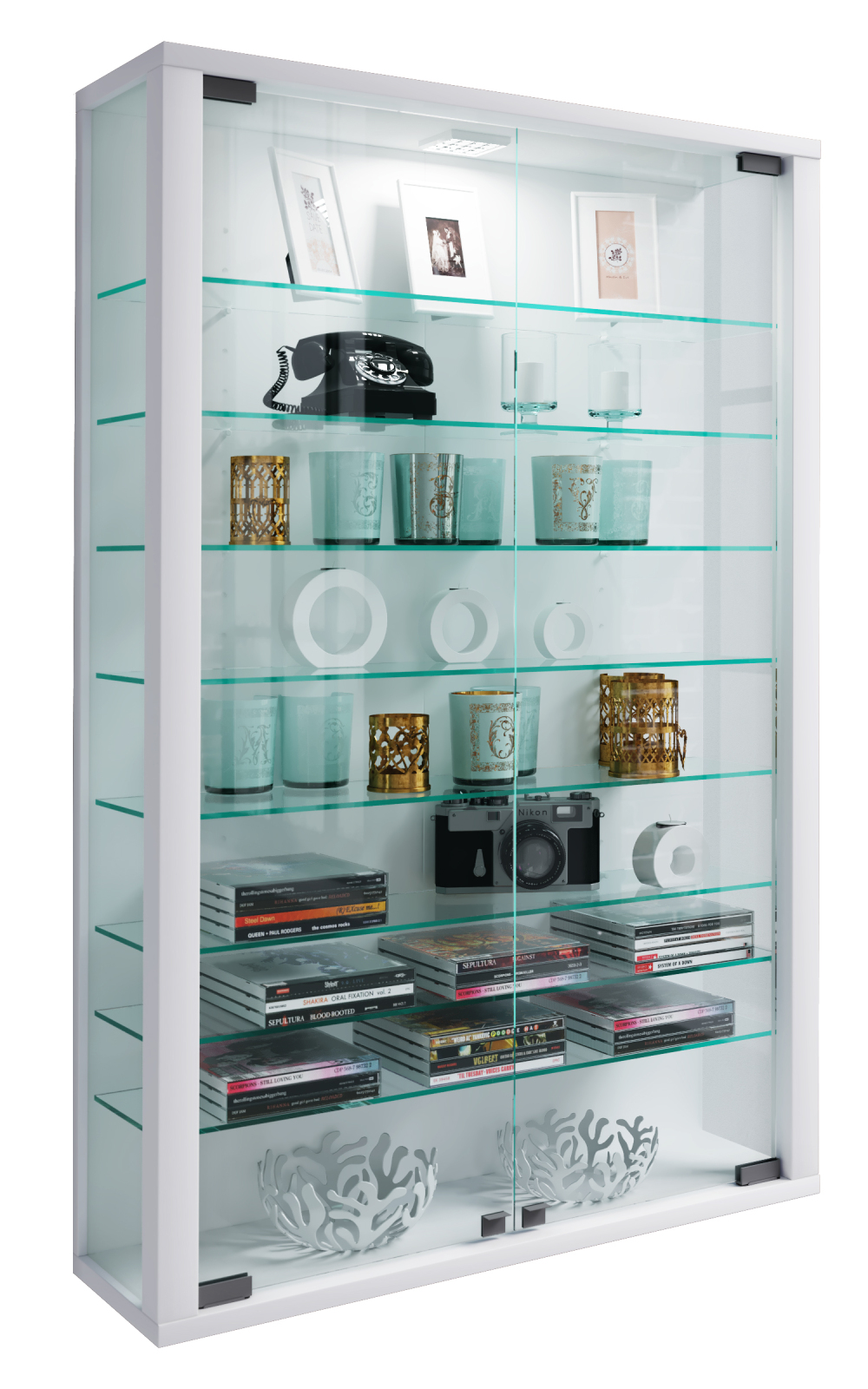 Hängevitrine VITROSA MINI - weiß - mit LED-Beleuchtung