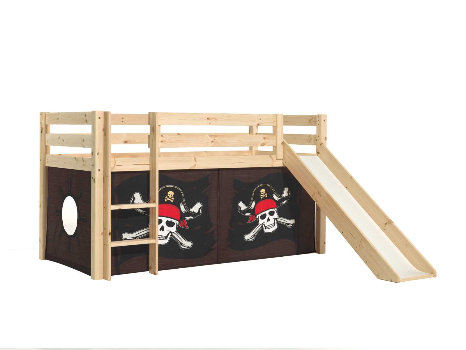 Halbhochbett PINO - Caribian Pirate - Kiefer natur Massivholz - mit Rutsche - 90x200 cm