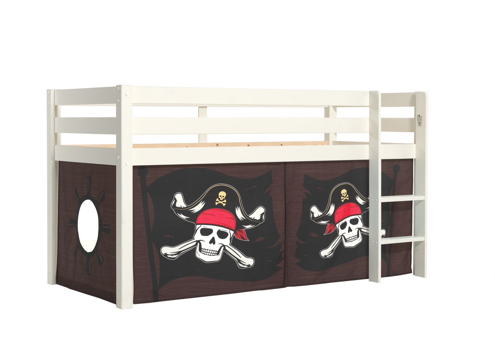 Halbhochbett PINO - CARIBIAN PIRATE - Kiefer weiß Massivholz - 90x200 cm