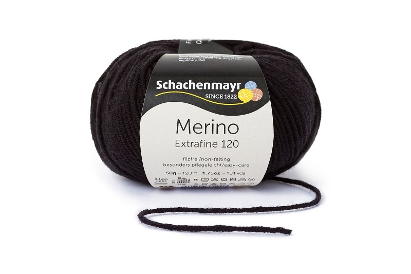 Handstrickgarn MERINO EXTRAFINE 120 - schwarz - 50g
