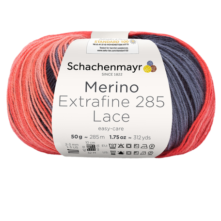 Handstrickgarn MERINO Extrafine 285 Lace - coccinelle - 50 g
