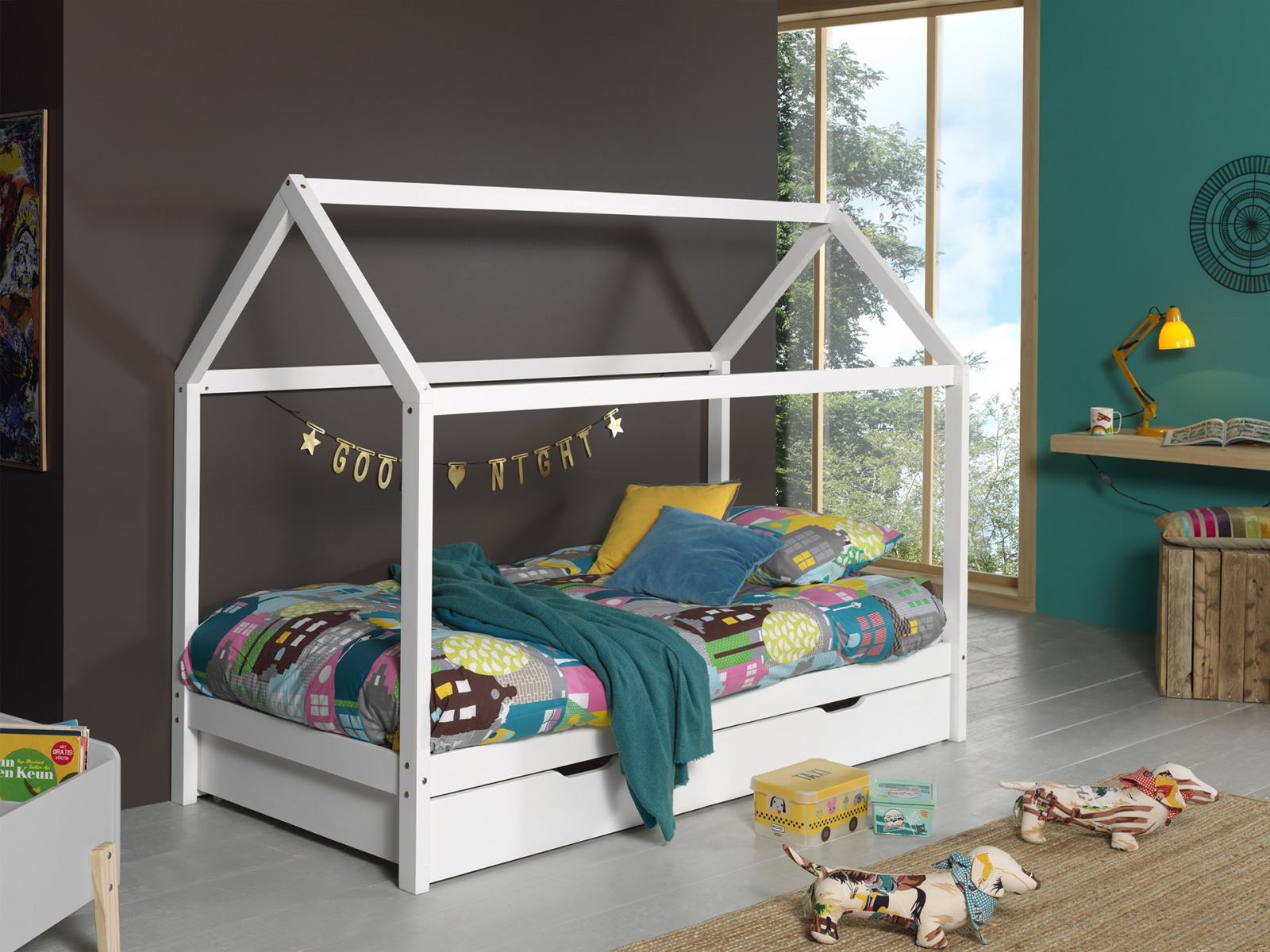 Hausbett DALLAS 2 - weiß - Kiefer massiv - inklusive Bettschublade